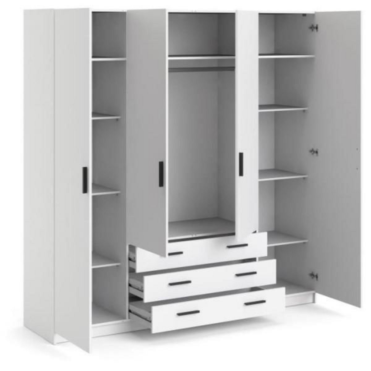 TVILUM Armoire VEGA - Décor Blanc mat - 4 portes + 3 tiroirs - L 195,5 x P 49,6 x H 200,4 cm