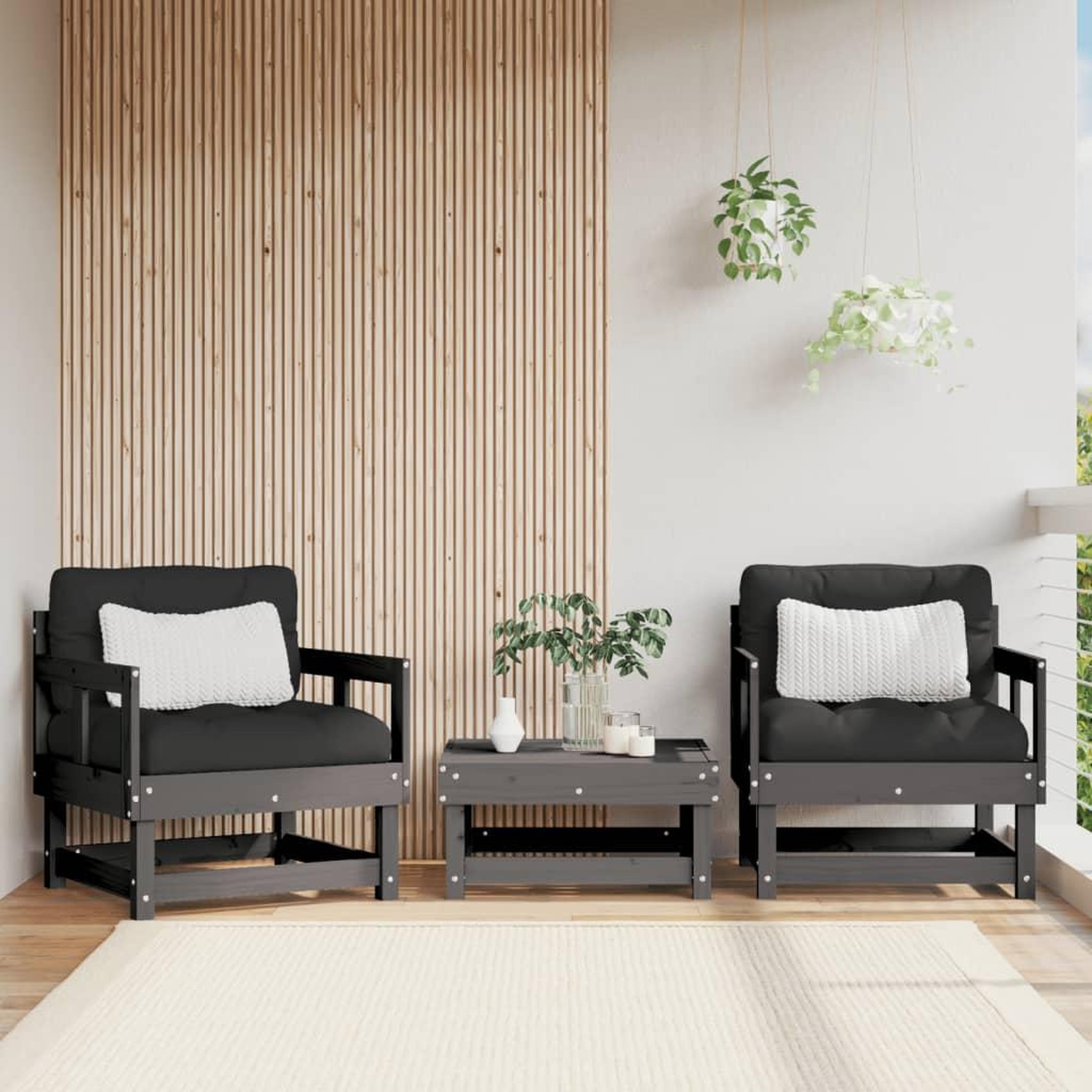 VIDAXL Chaises de jardin et coussins lot de 2 gris bois de pin massif