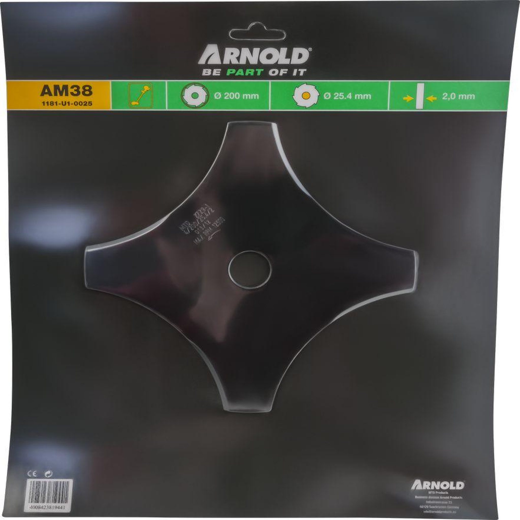ARNOLD Lame de débroussailleuse 20 cm, 4 dents - alésage 25,4 cm