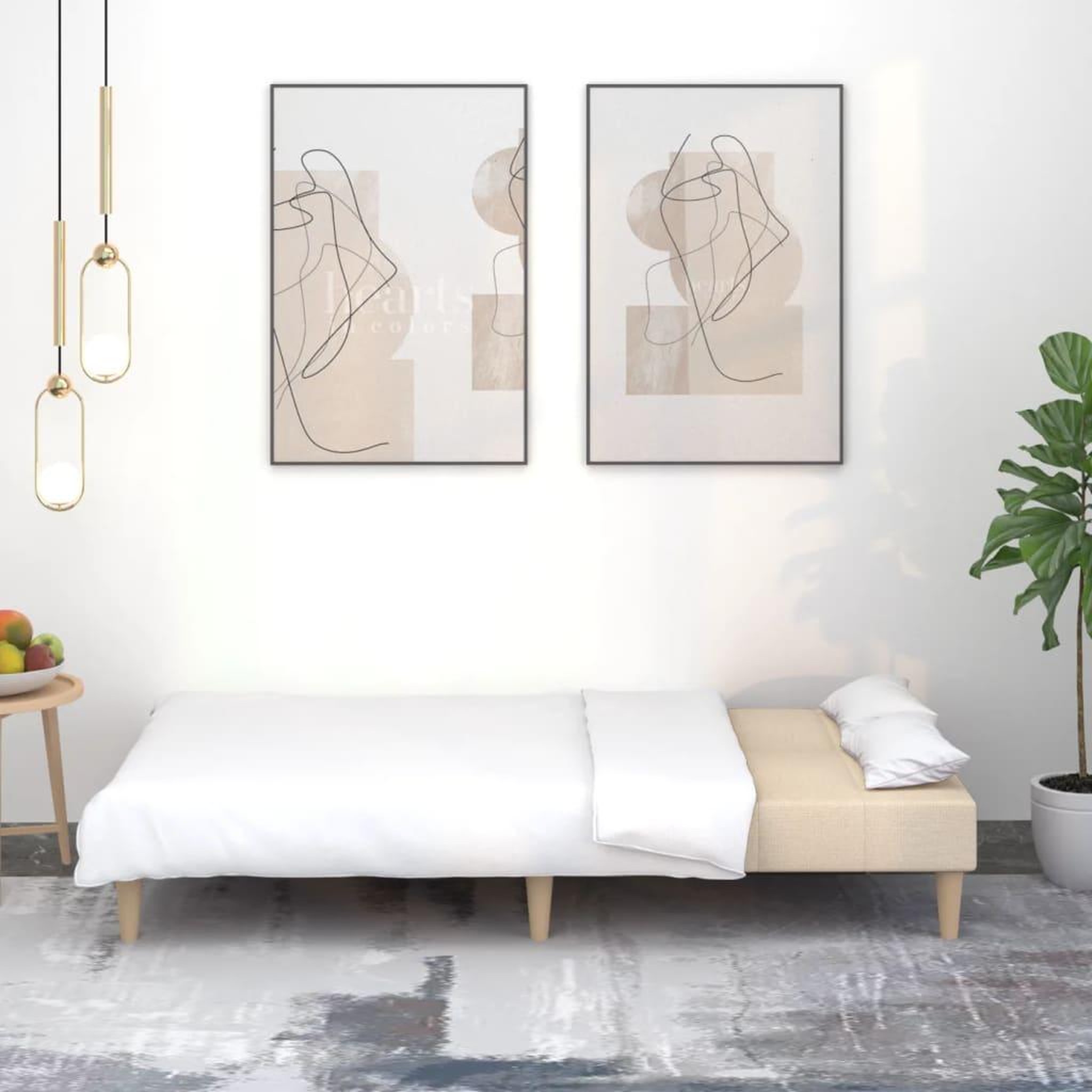 Voir la diapositive 3 : VIDAXL Canape-lit a 2 places creme tissu