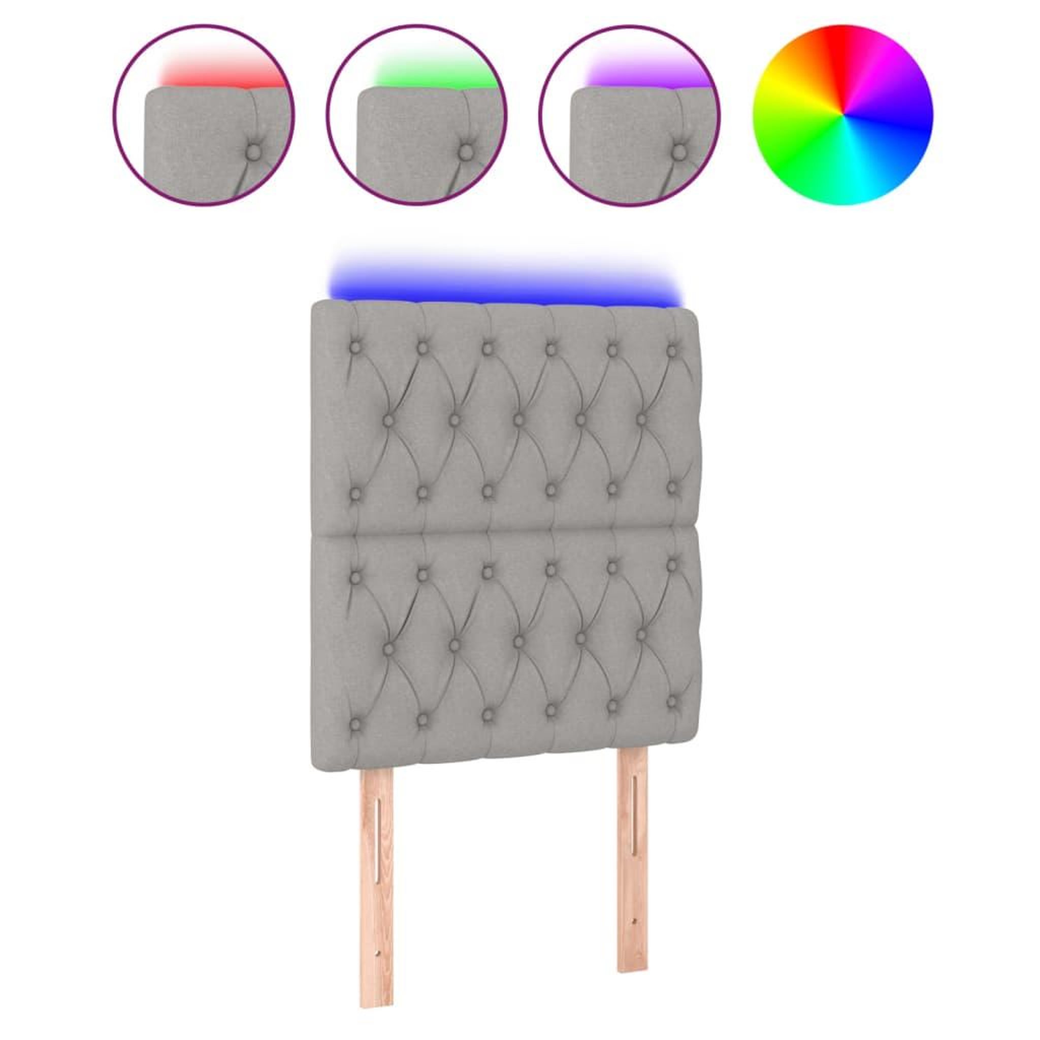 Voir la diapositive 2 : VIDAXL Tete de lit a LED Gris clair 80x7x118/128 cm Tissu