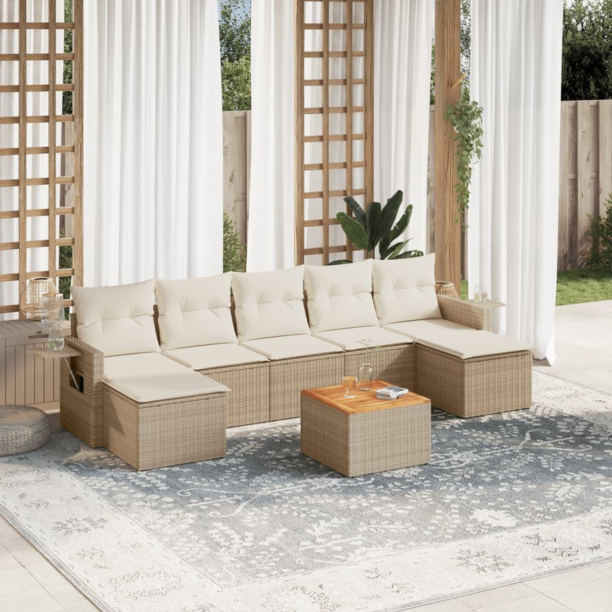 VIDAXL Salon de jardin avec coussins 8 pcs beige resine tressee