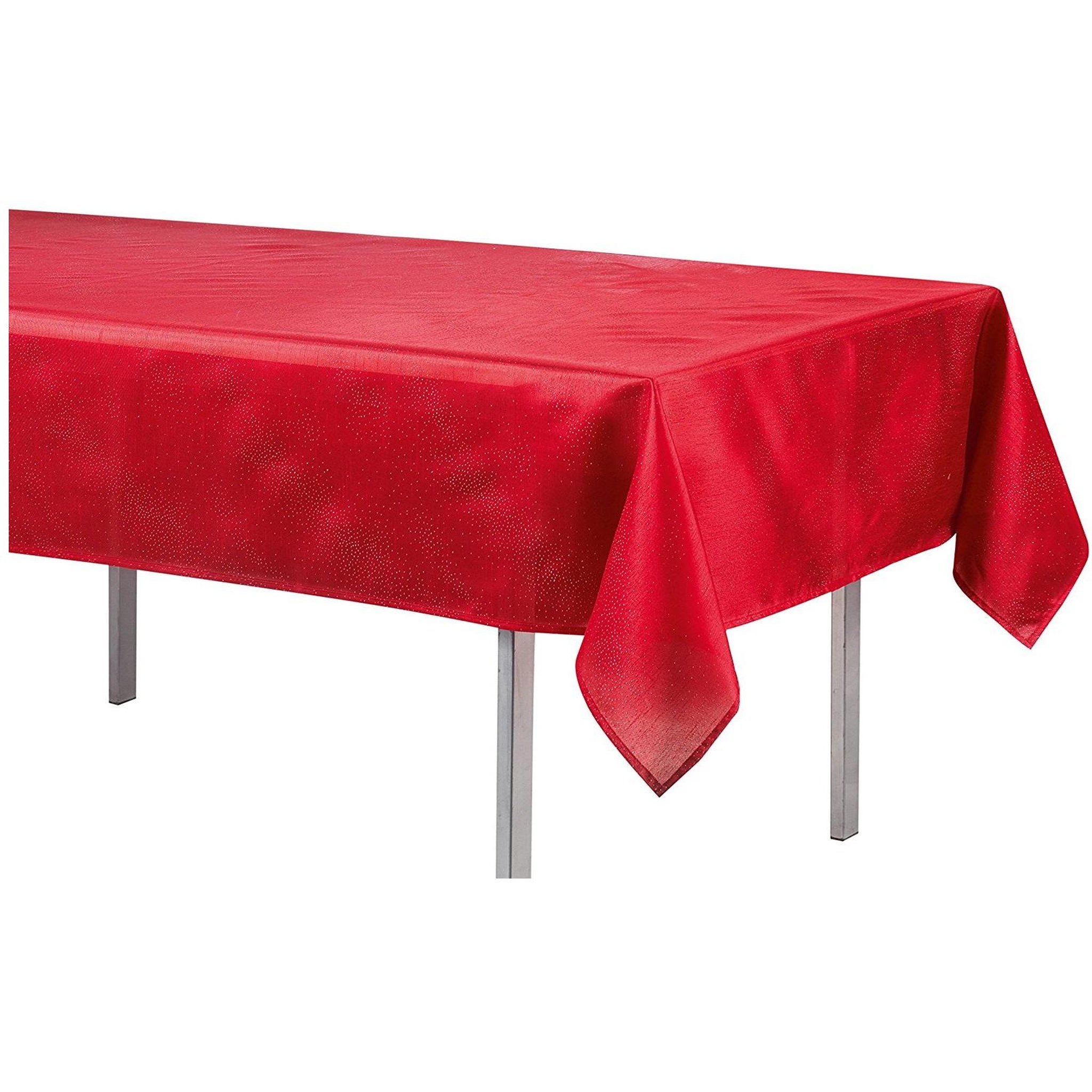 Eden Nappe en polyester schantung applique scintille rouge 140 x 300 cm