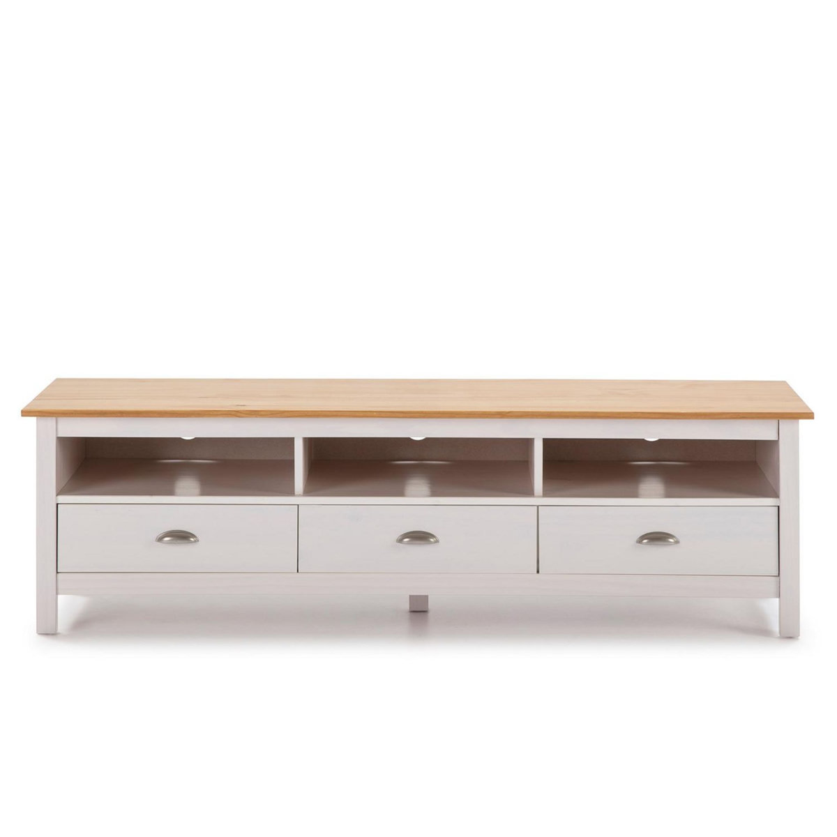 VS VENTA-STOCK Meuble TV Bora Bora 3 tiroirs, Fabriqué en Bois de pin Massif, Blanc, 158 cm
