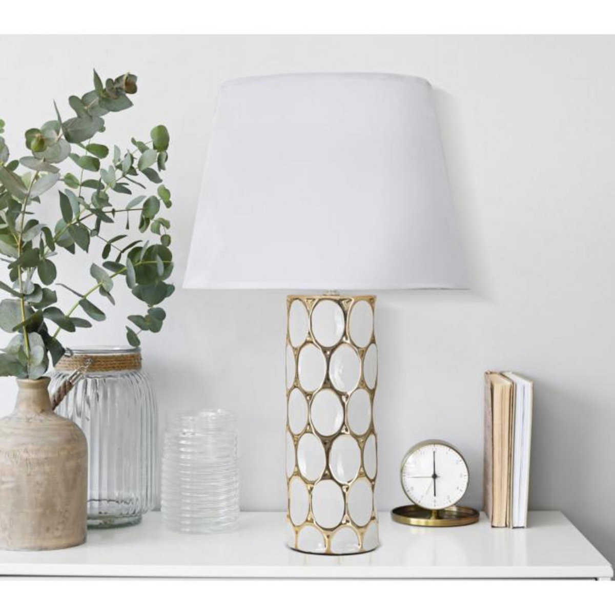 Paris Prix Lampe à Poser en Céramique  Carv  56cm Blanc & Or