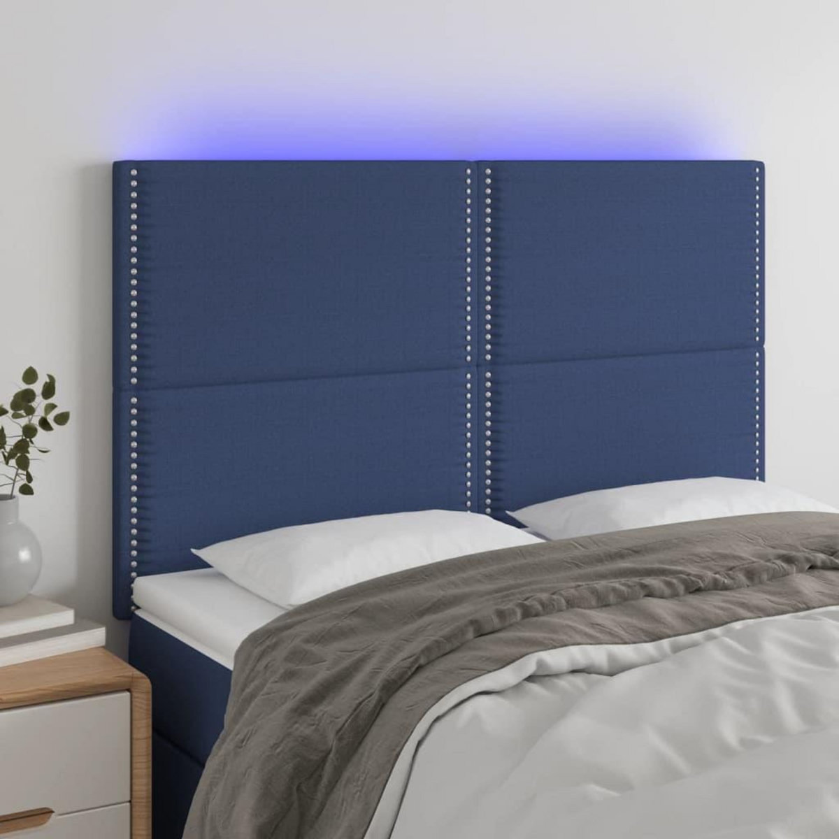 VIDAXL Tete de lit a LED Bleu 144x5x118/128 cm Tissu