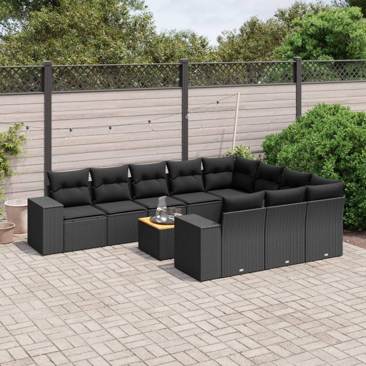 VIDAXL Salon de jardin 11 pcs avec coussins noir resine tressee
