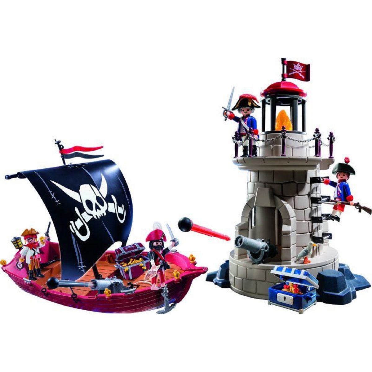PLAYMOBIL 9522 - Pirates - Chaloupe de pirates et phare de soldats 