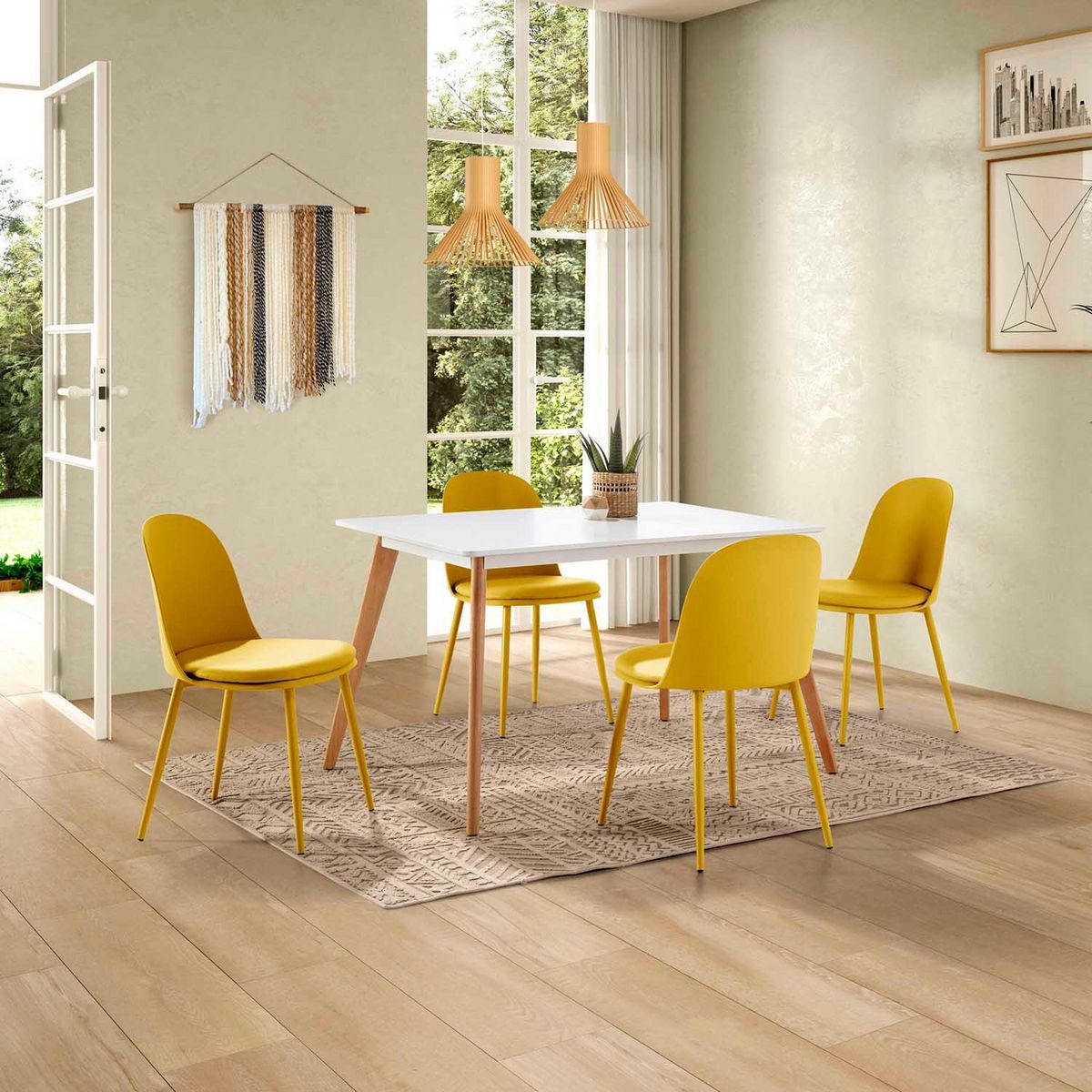 VS VENTA-STOCK Lot de 4 chaises Kana moutarde, pieds en métal et assise rembourrée