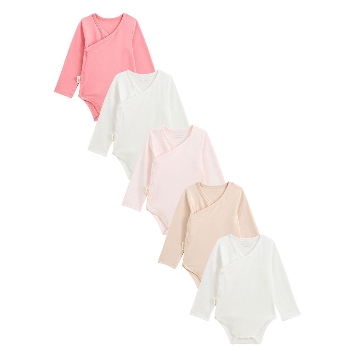 Petit Béguin Lot de 5 bodies bébé manches longues ouverture croisée Louison