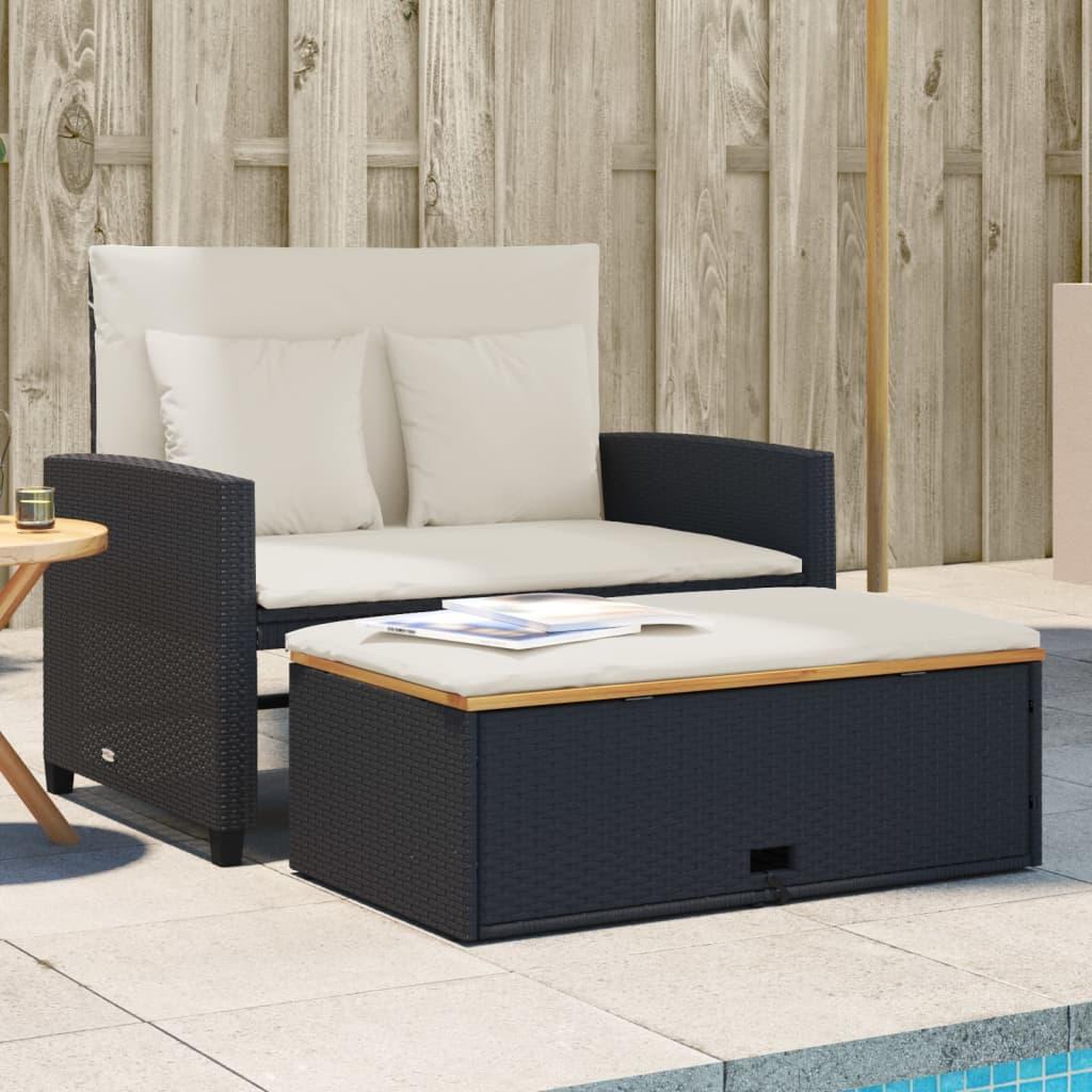 Voir la diapositive 1 : VIDAXL Canape de jardin 2 places coussins noir resine tressee&acacia