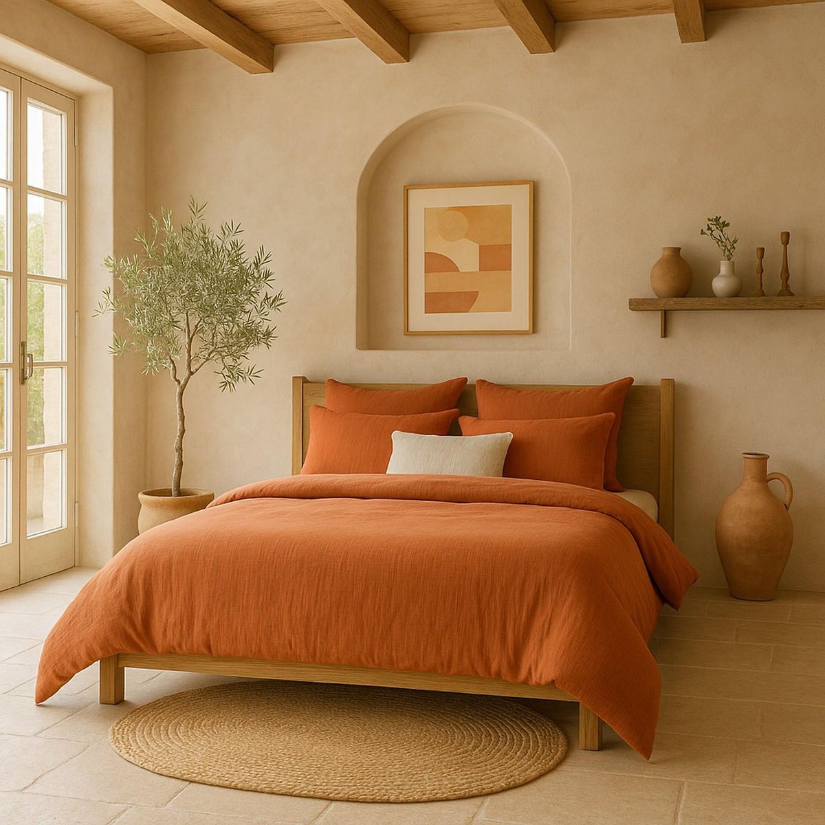 BATON ROUGE Housse de couette 260x240cm 100% gaze de coton lavé safran minéral