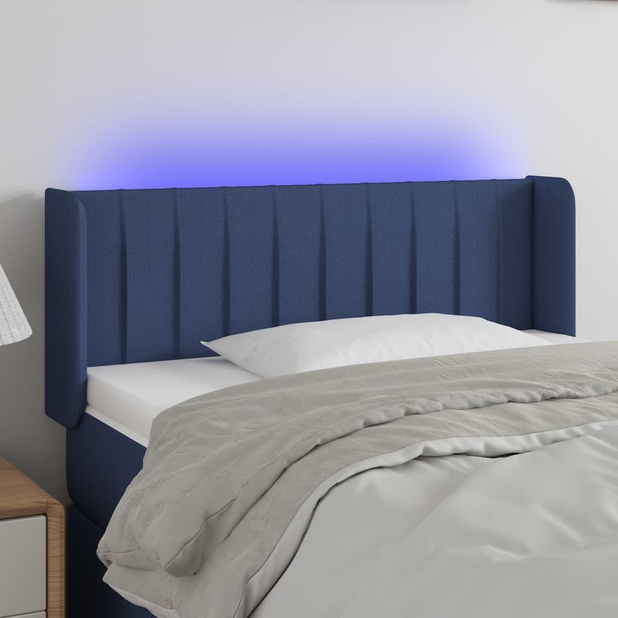 Voir la diapositive 1 : VIDAXL Tete de lit a LED Bleu 93x16x78/88 cm Tissu