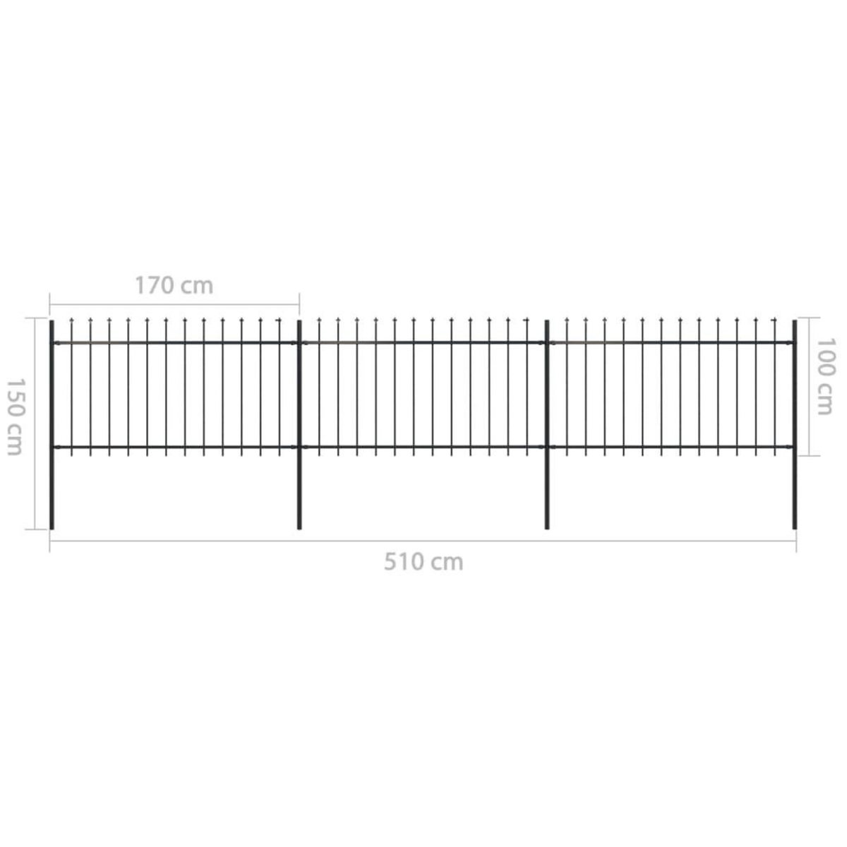 VIDAXL Cloture de jardin avec dessus en lance Acier 5,1 x 1 m Noir