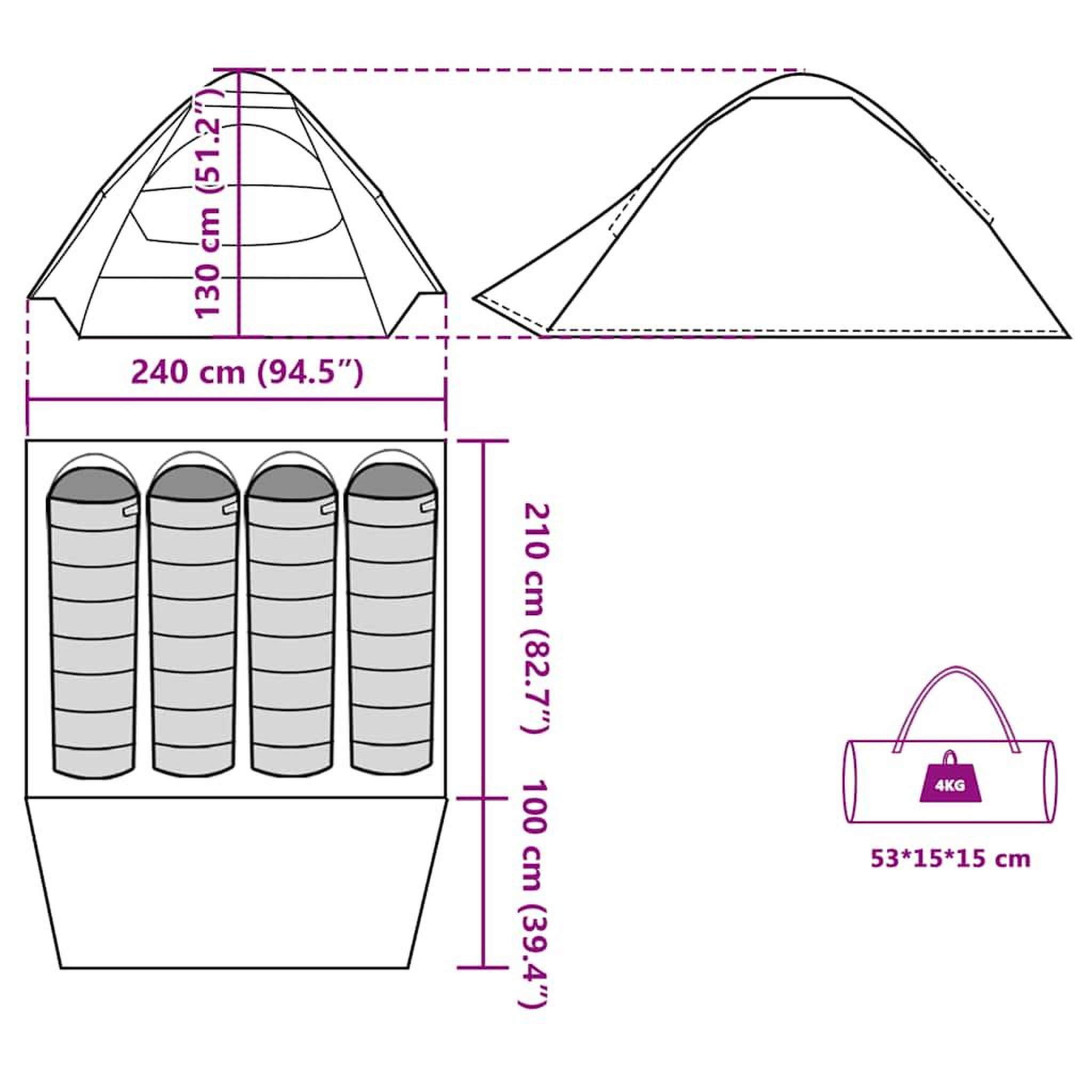 Voir la diapositive 6 : VIDAXL Tente de camping a dome 4 personnes vert impermeable