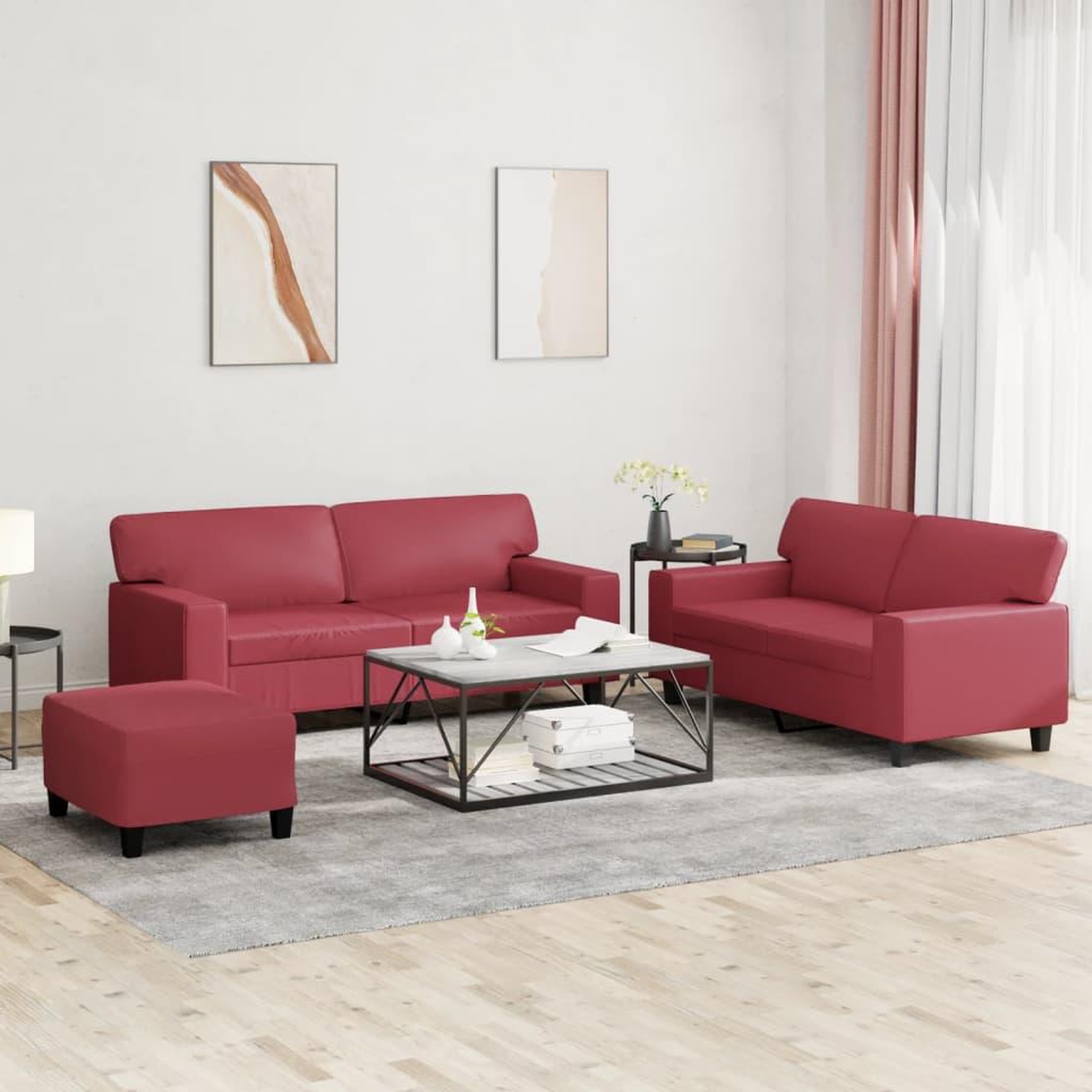 VIDAXL Ensemble de canapes 3 pcs rouge bordeaux similicuir