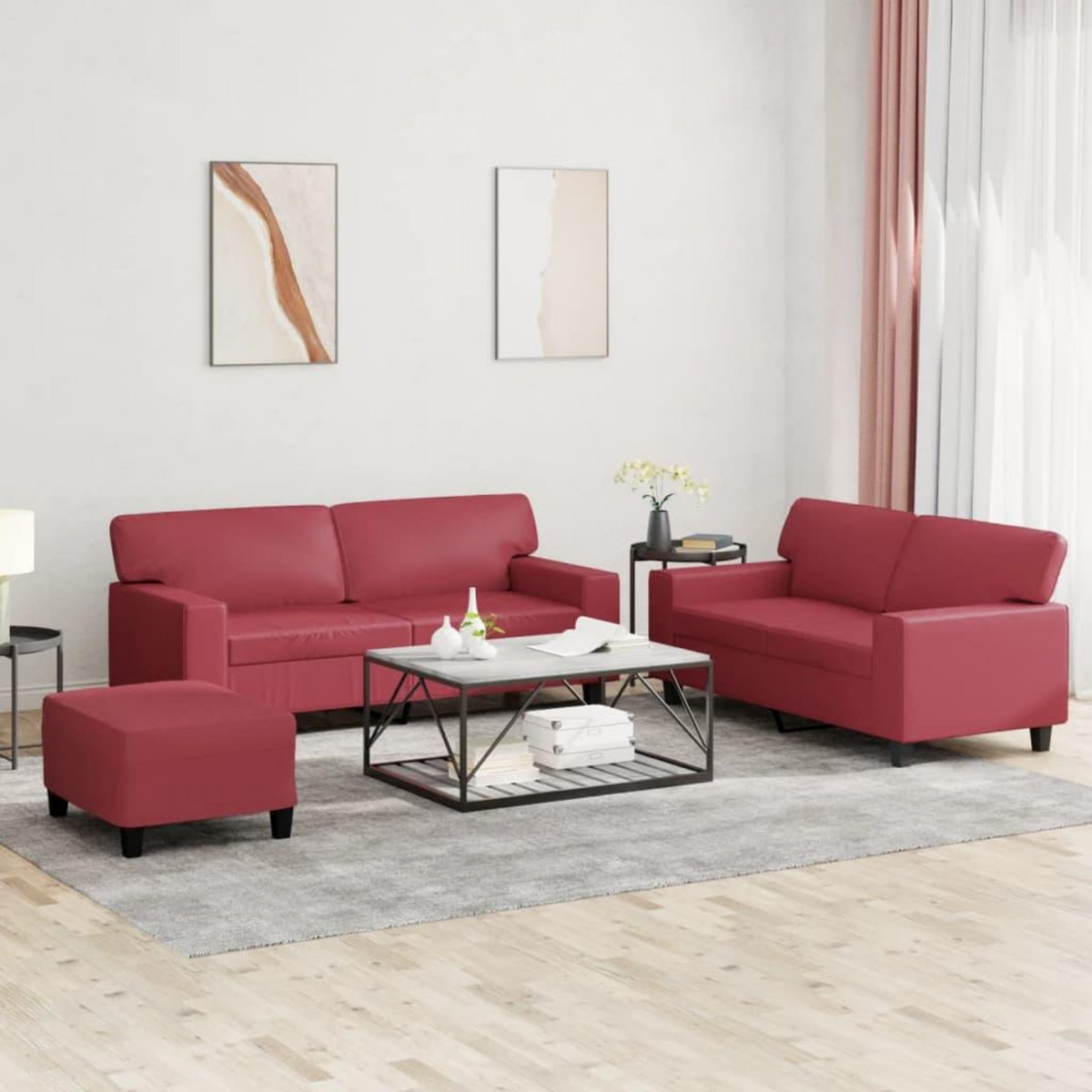 VIDAXL Ensemble de canapes 3 pcs rouge bordeaux similicuir