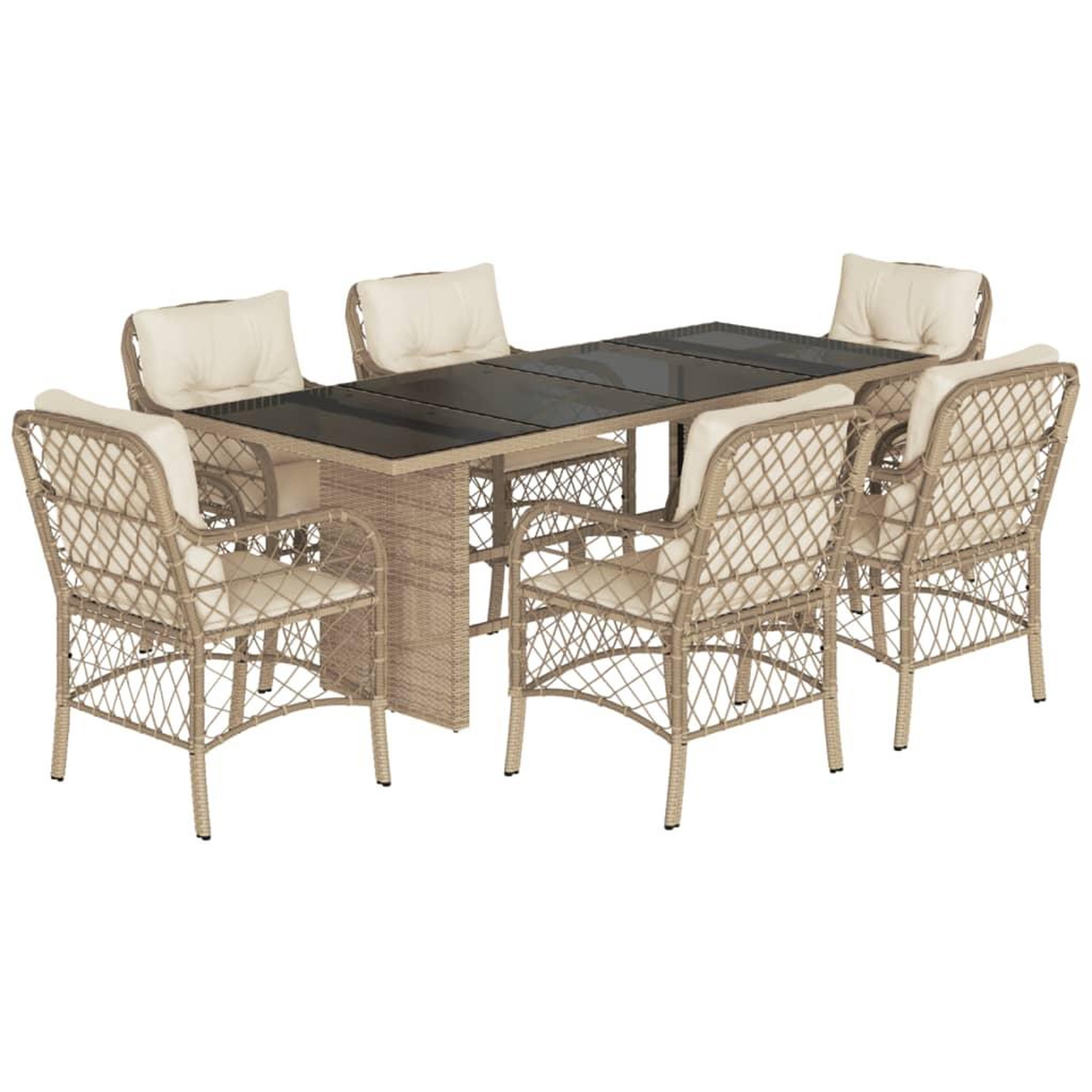 Voir la diapositive 2 : VIDAXL Ensemble a manger de jardin et coussins 7 pcs beige poly rotin