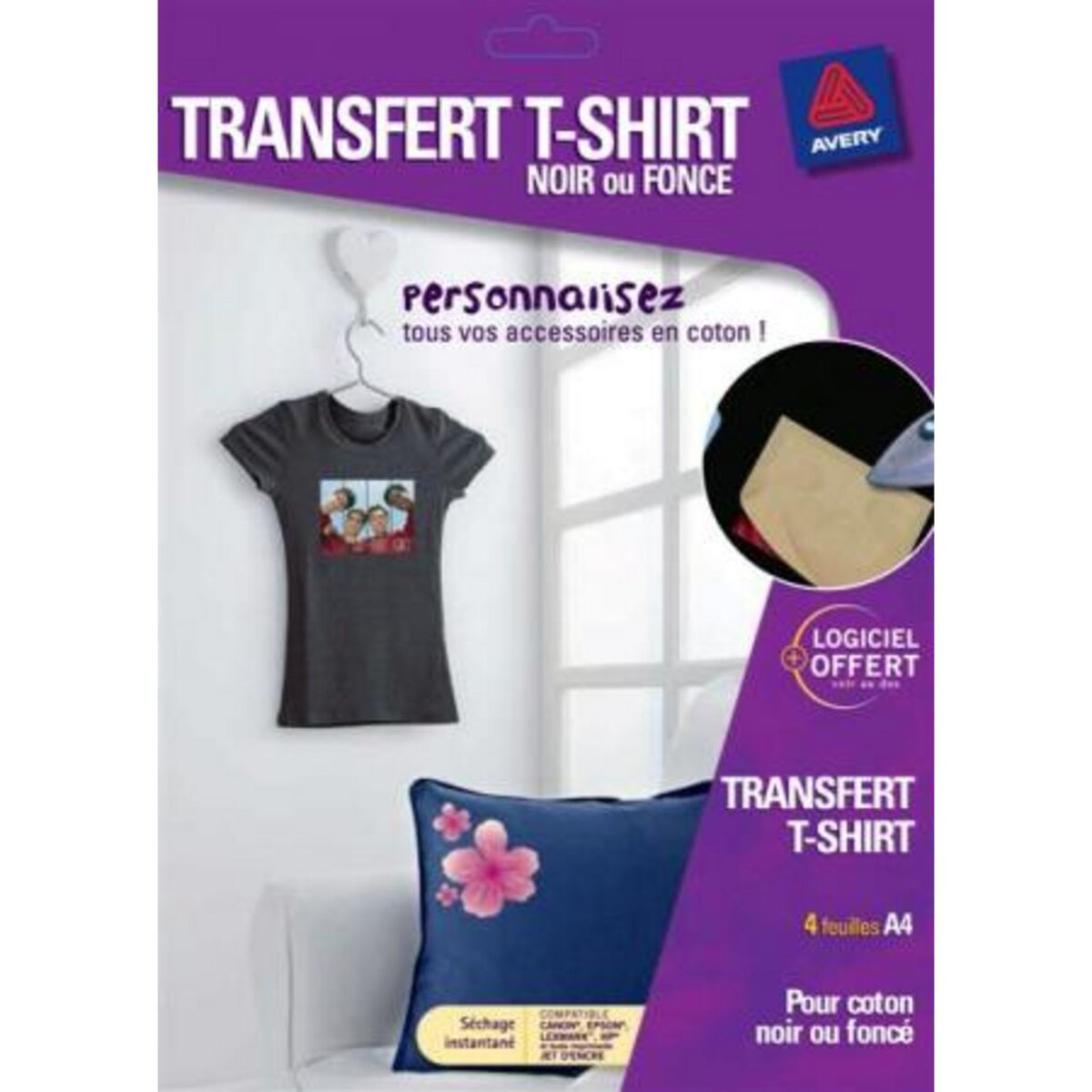 4 transferts t-shirt pour textiles noirs ou foncés en coton – Boutique avery