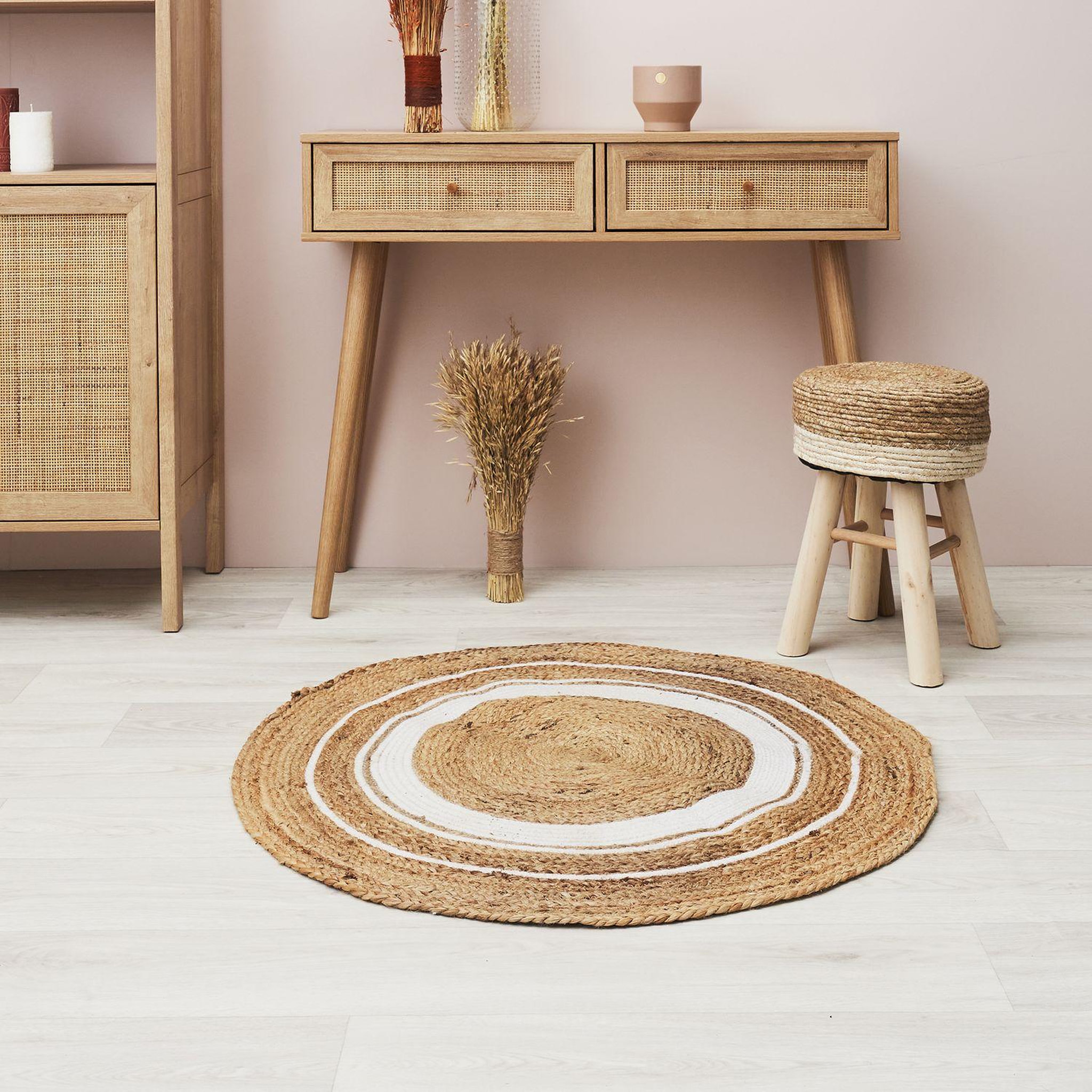 Voir la diapositive 2 : TOILINUX Tapis rond en jute et coton