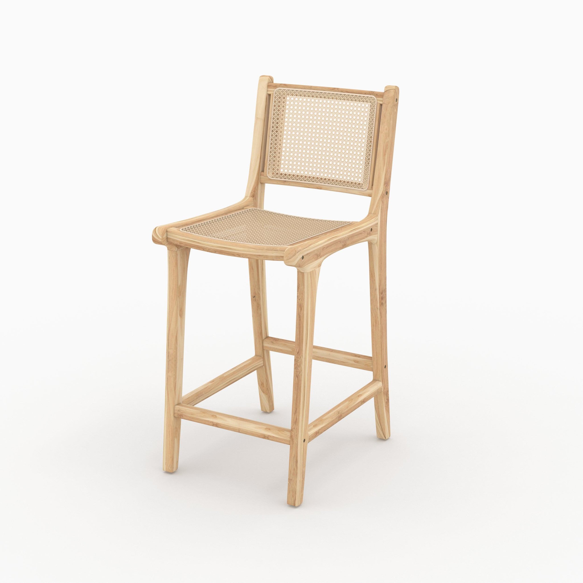 Voir la diapositive 3 : MAISON PAVANE Lot de 2 chaises pour îlot central en teck et cannage rotin 66,5 cm-kyla