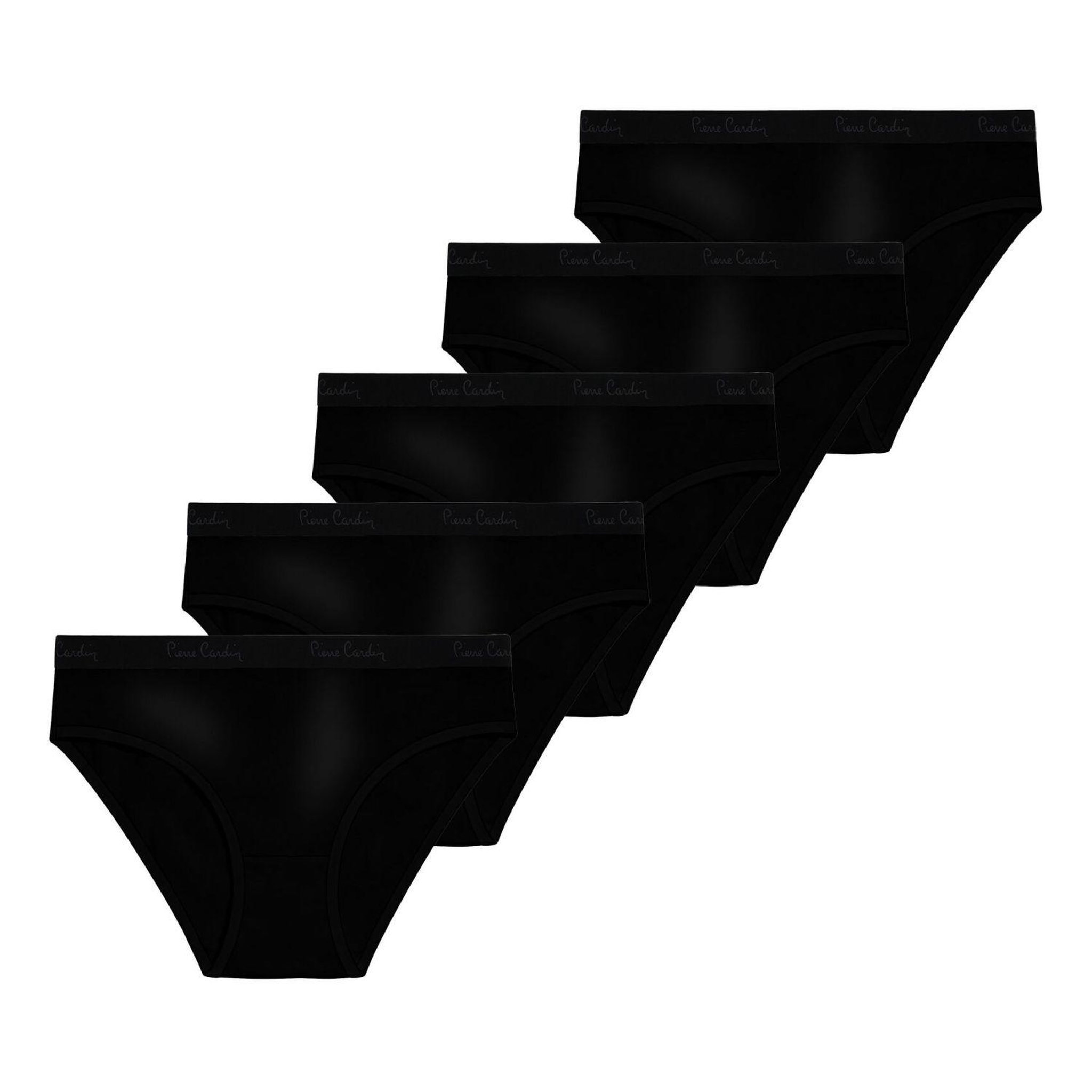 PIERRE CARDIN Lot de 5 slips femme  en coton uni ceinture fine 2cm class. Coloris disponibles : Noir