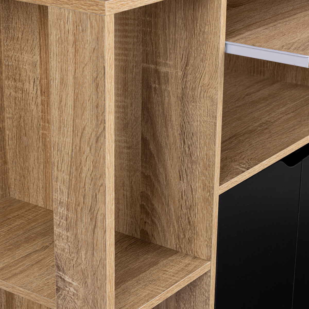 ID MARKET Desserte de cuisine COSI bois façon hêtre et portes noires L.76 CM