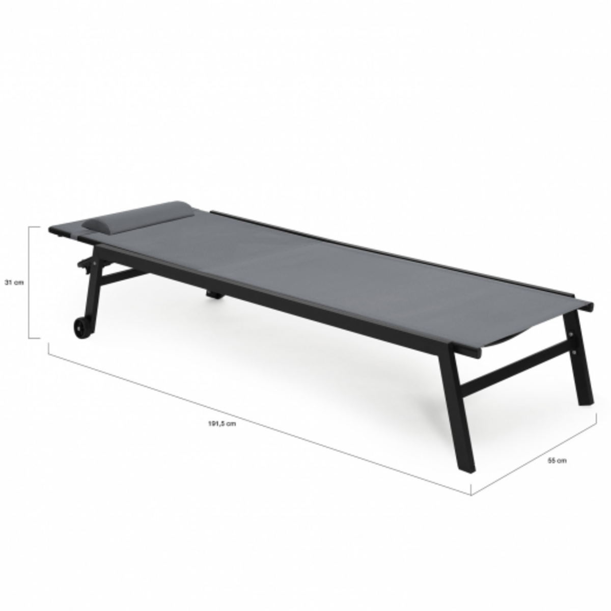 ID MARKET Lot de 2 transats de jardin inclinables en aluminium SINTRA gris anthracite et noir avec roulettes et coussin