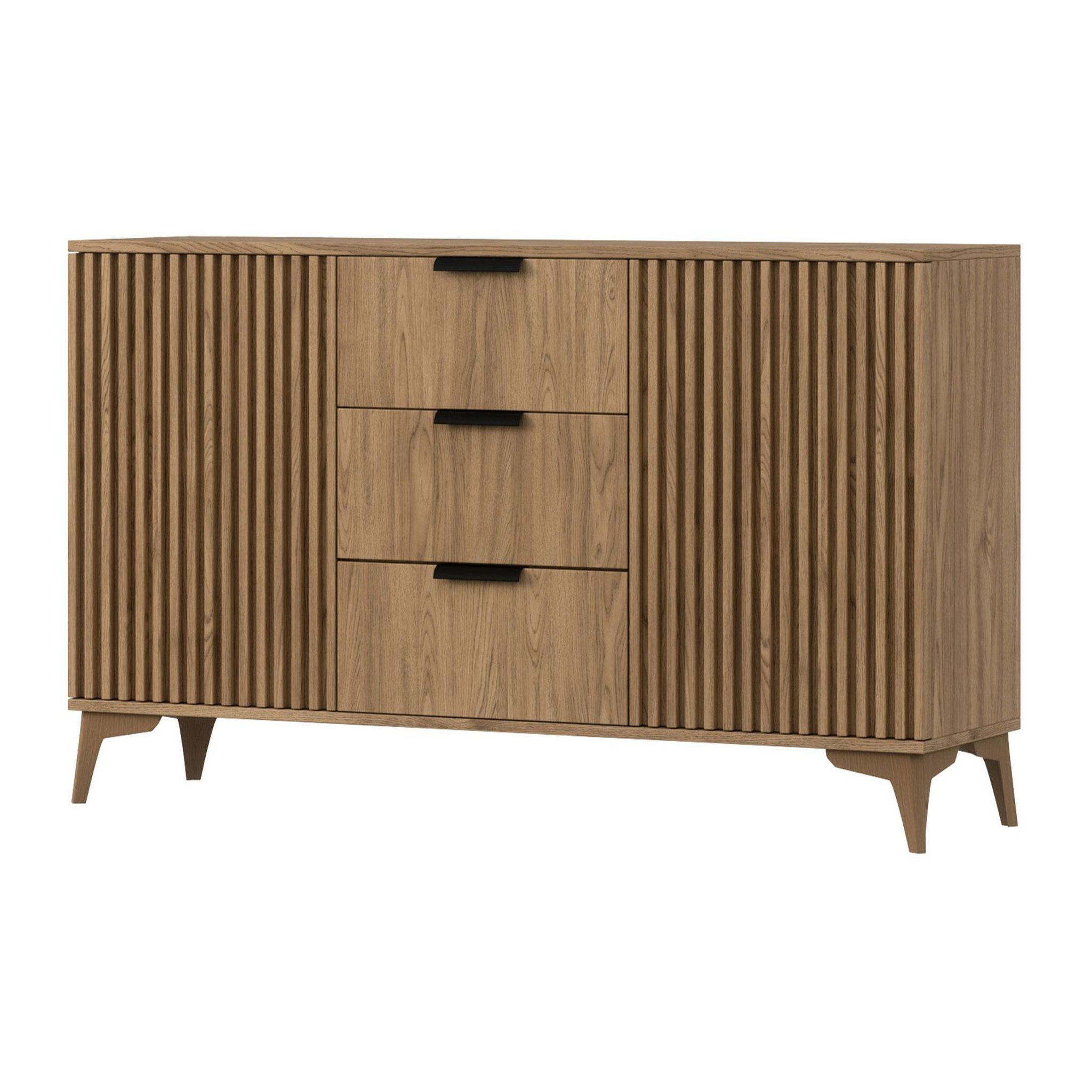 Voir la diapositive 1 : BEST MOBILIER Portmore - buffet bas - effet bois - 3 tiroirs et 2 portes - 150 cm