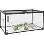Voir la diapositive 4 : PAWHUT Terrarium en verre - vivarium reptiles & batraciens - habitat tortue - couvercle grillagé coulissant verrouillable - accessoires, thermomètre inclus - métal noir verre