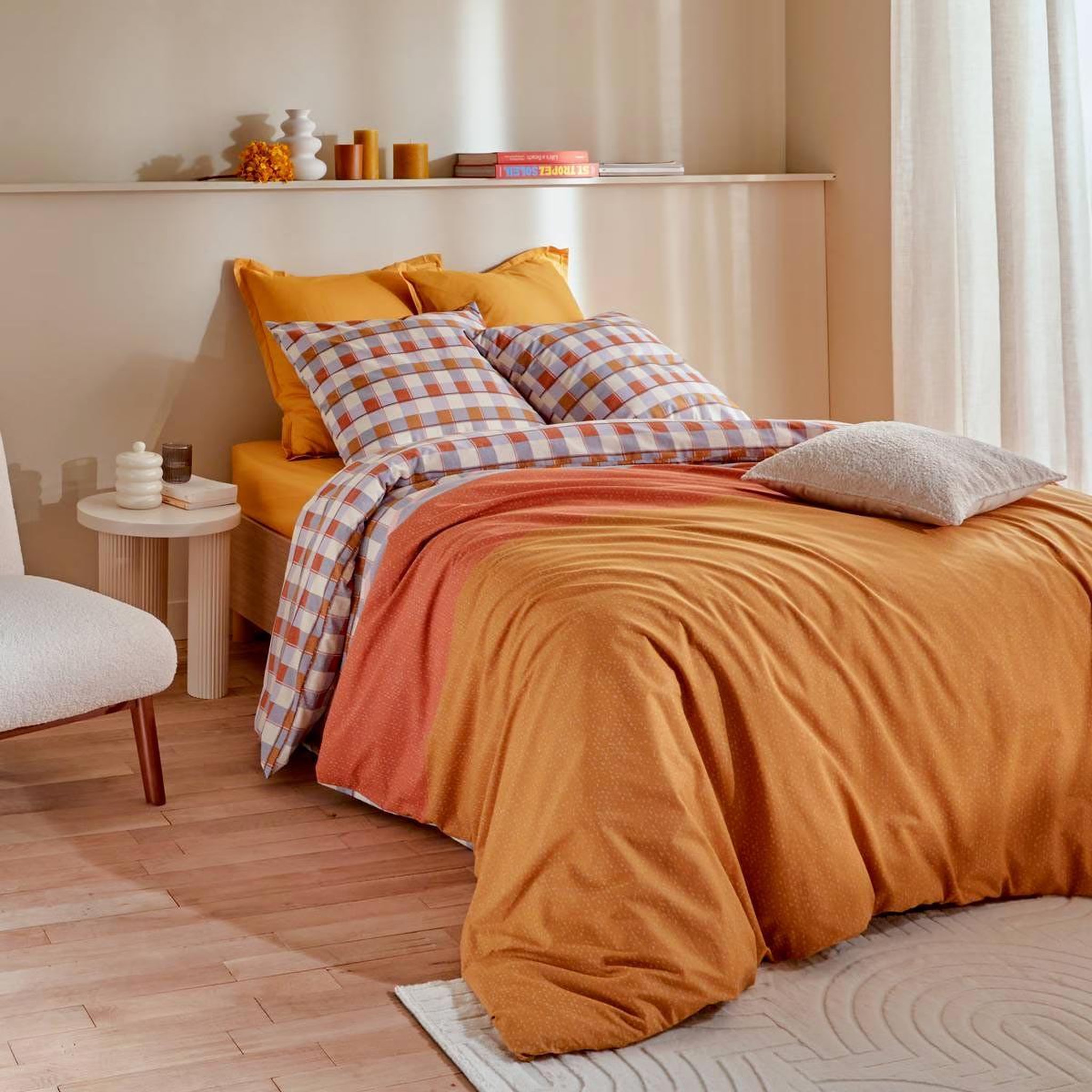 ATMOSPHERA Parure de lit 3 pièces  carreaux modernes  240x220cm terracotta
