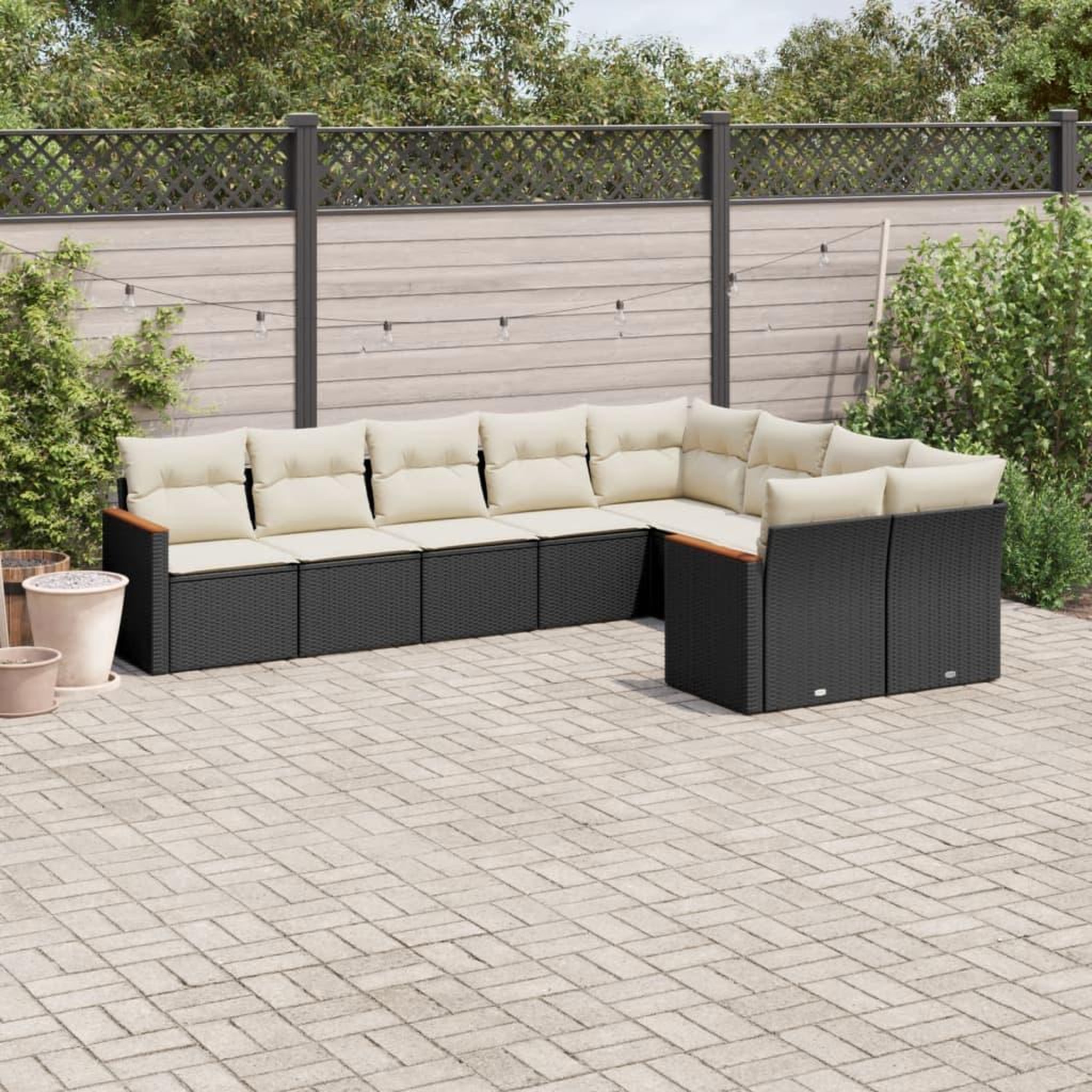 VIDAXL Salon de jardin 9 pcs avec coussins noir resine tressee