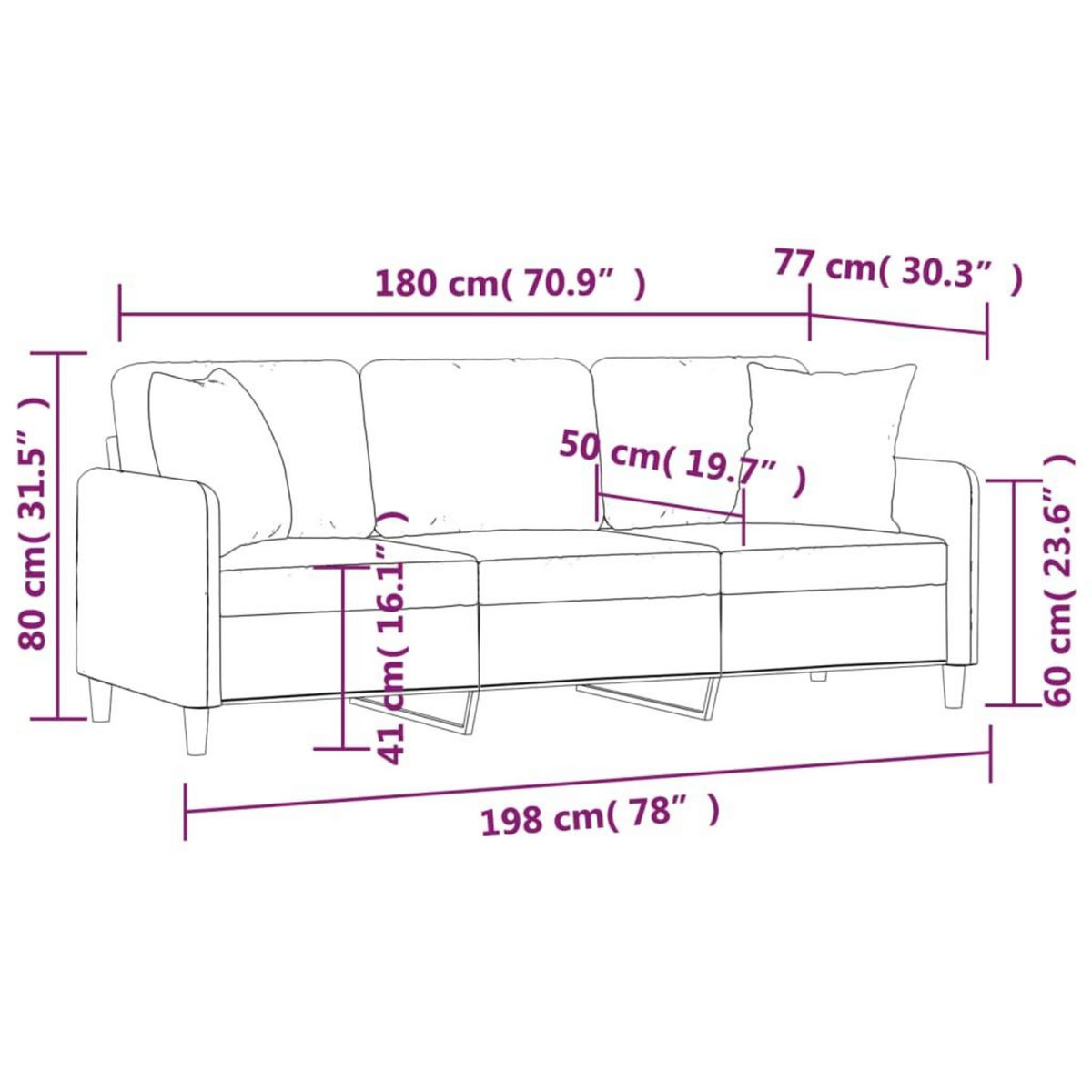 VIDAXL Canape 3 places avec oreillers gris clair 180 cm tissu