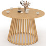 Voir la diapositive 1 : ID MARKET Table de jardin ronde SOLAL 120 cm 6 personnes avec pied lattes en métal effet bois