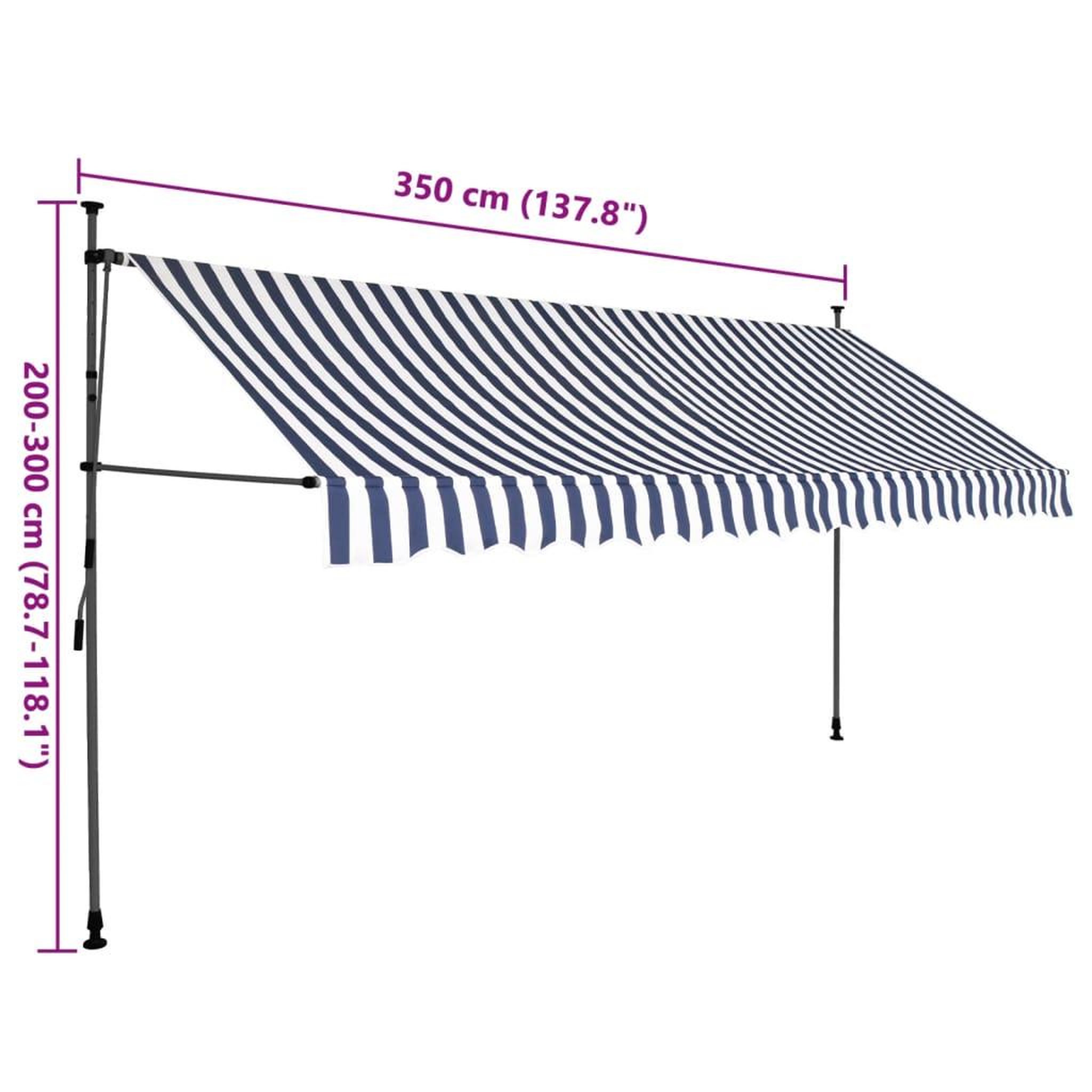 Voir la diapositive 6 : VIDAXL Auvent manuel retractable avec LED 350 cm Bleu et blanc