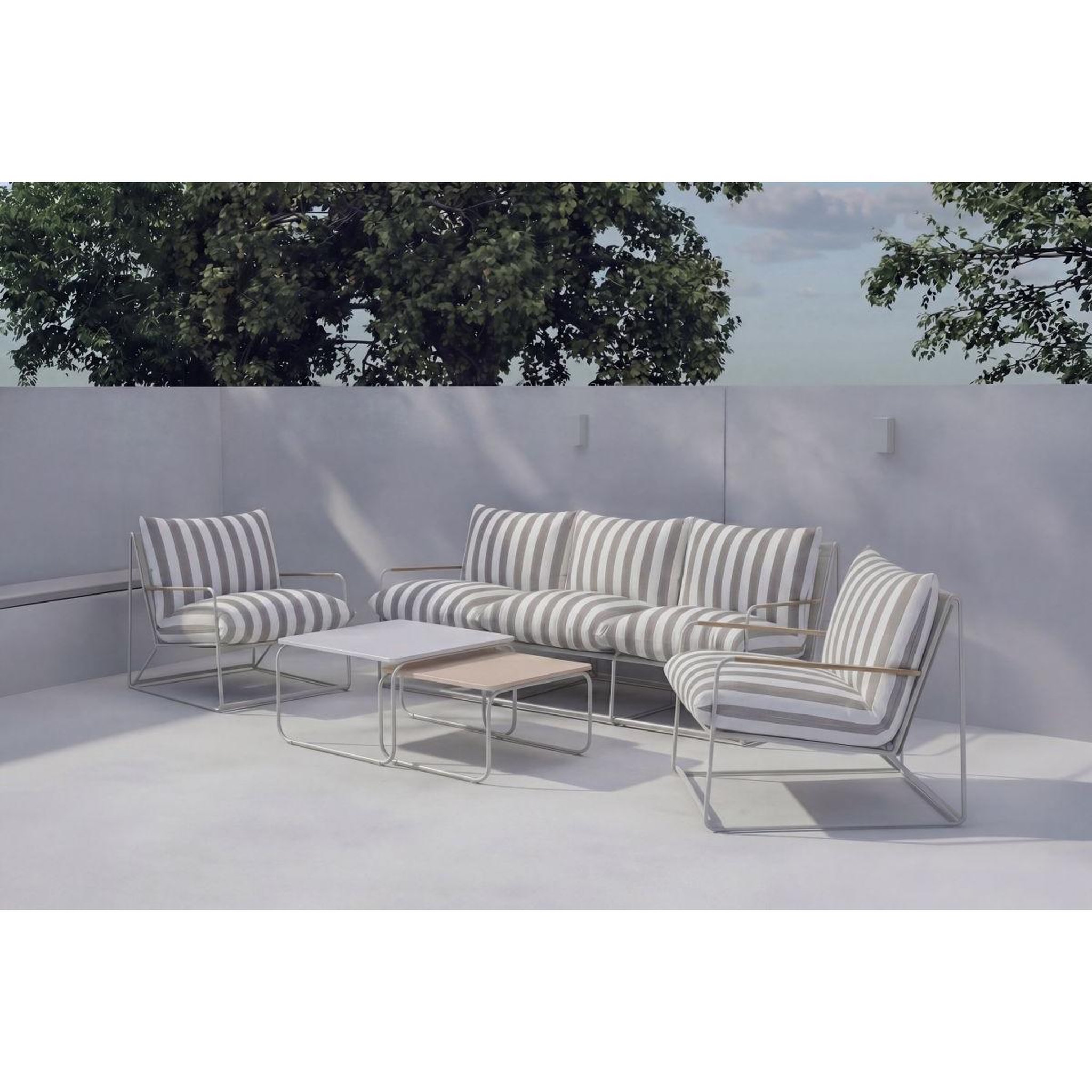 Voir la diapositive 3 : Paris Prix Salon de jardin 5 places à rayures  palazzo  209cm beige