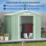 Voir la diapositive 5 : OUTSUNNY Abri de jardin - remise pour outils - cabanon porte verrouillable - dim. 213L x 130l x 185H cm - tôle d'acier vert pastel