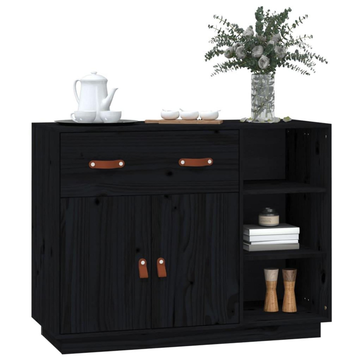 VIDAXL Buffet Noir 98,5x40x75 cm Bois massif de pin