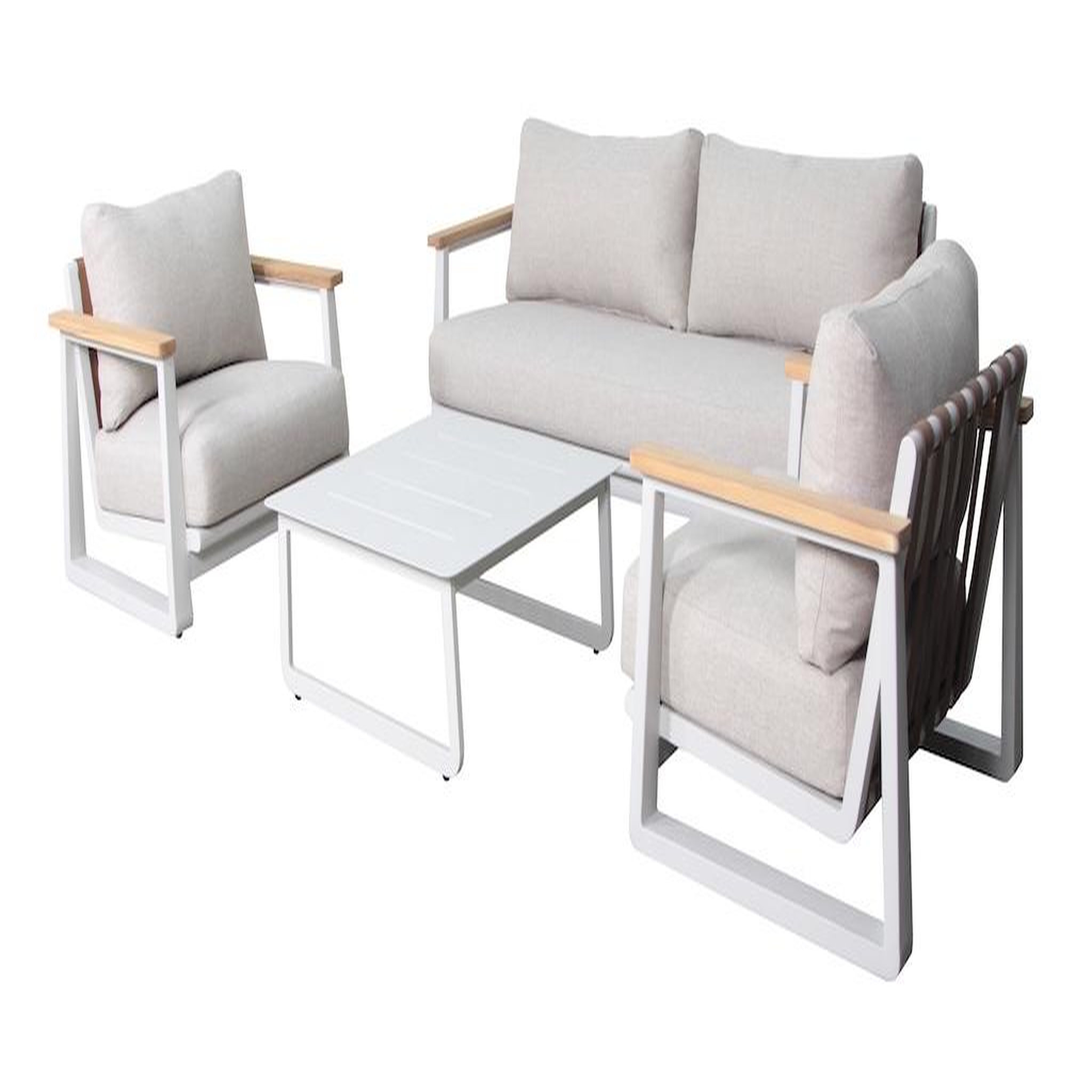 Proloisirs Salon bas - LEATHER II - Set 4 pièces - Crème - Aluminium époxy et teck FSC