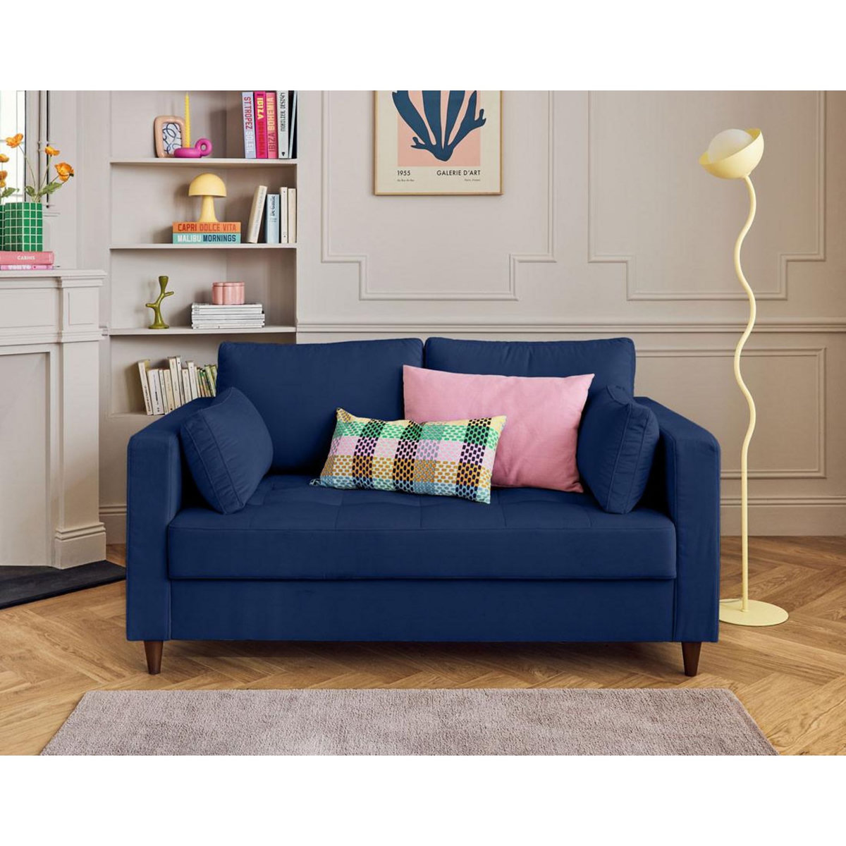 LISA DESIGN Anna - canapé droit 2 places avec poche en velours - pieds en bois