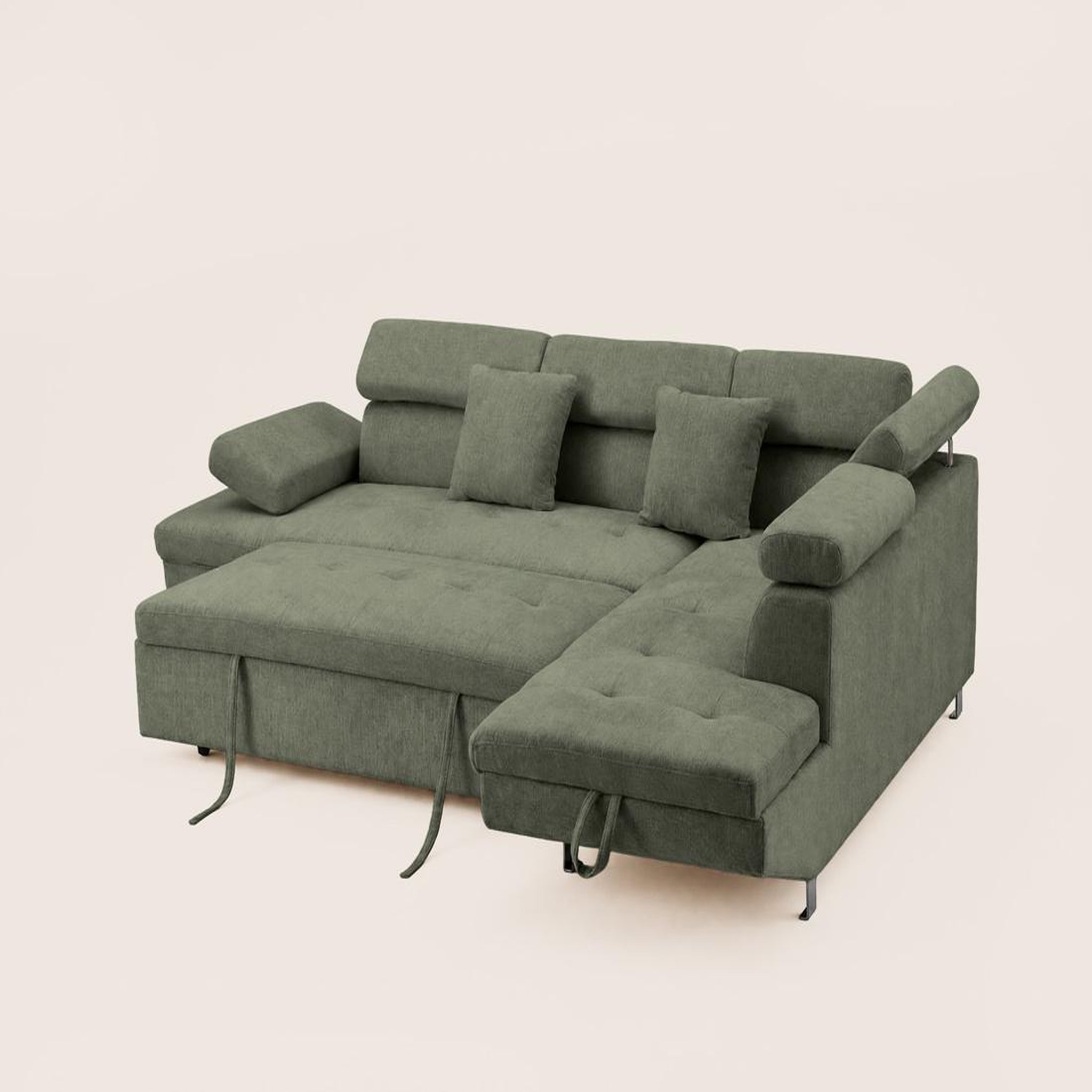 Voir la diapositive 4 : BEST MOBILIER Margaux - canapé d'angle droit 5 places convertible avec coffre et têtières réglables en velours texturé