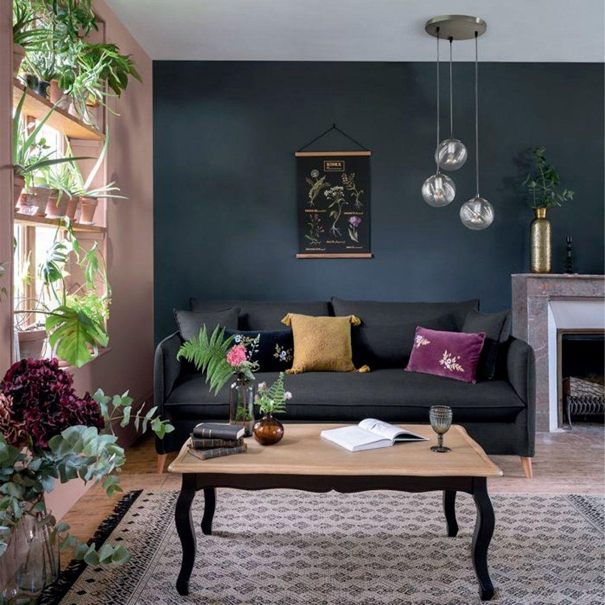 ATMOSPHERA Lampe Suspension 3 Têtes  Midnight Garden  93cm Or