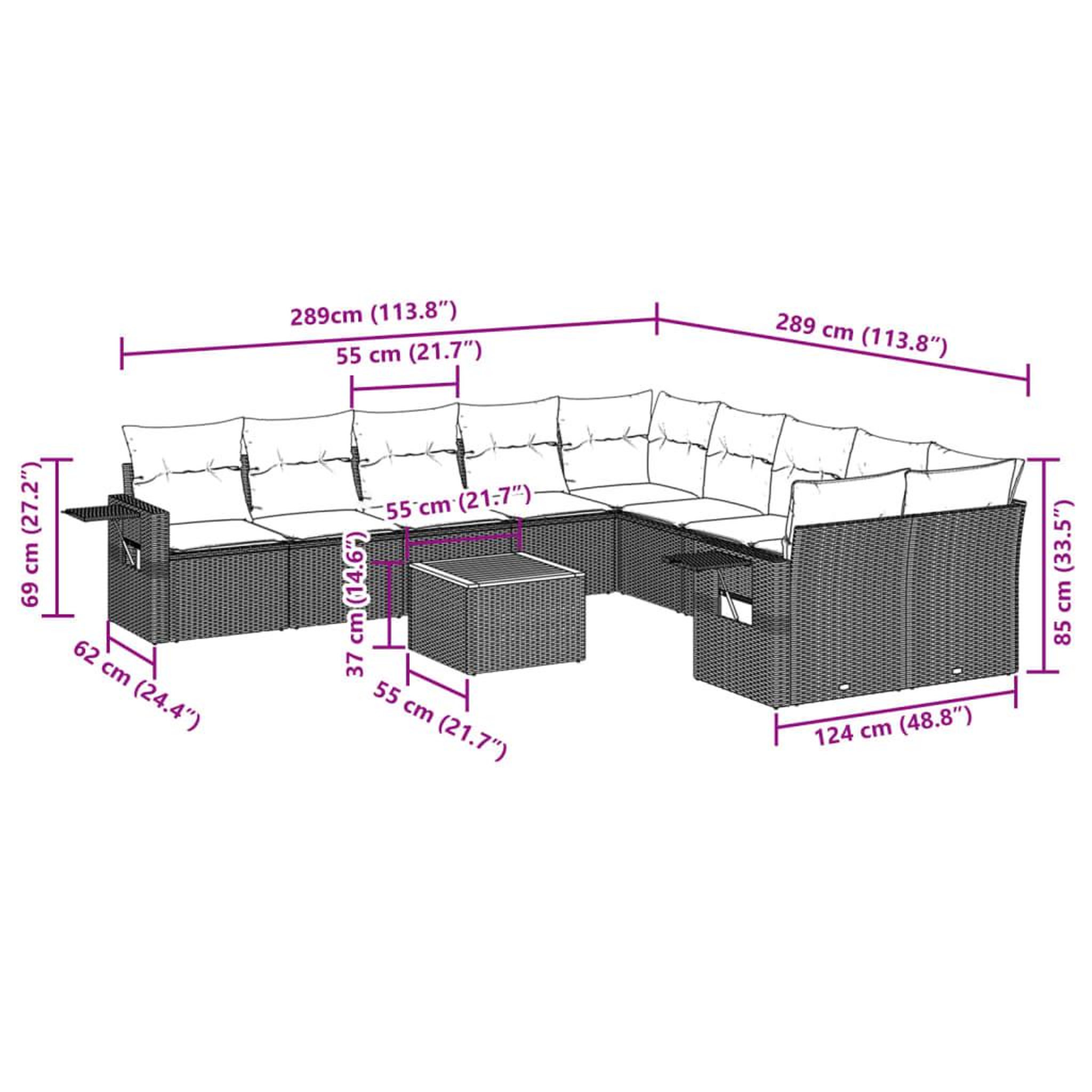 Voir la diapositive 4 : VIDAXL Salon de jardin 11 pcs avec coussins noir resine tressee
