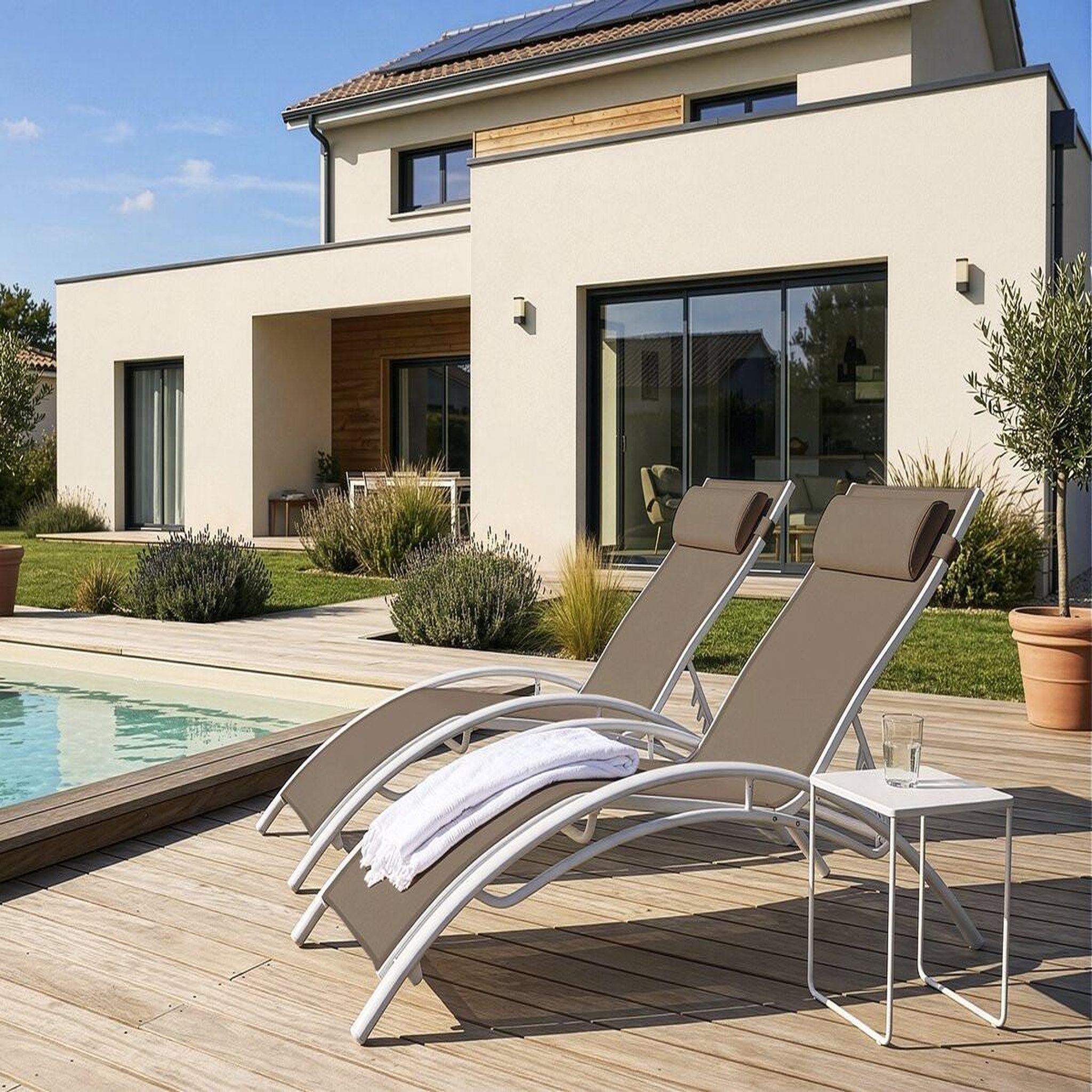 Voir la diapositive 2 : Habitat et Jardin Bain de soleil en aluminium  beauty  - phoenix - taupe - lot de 2