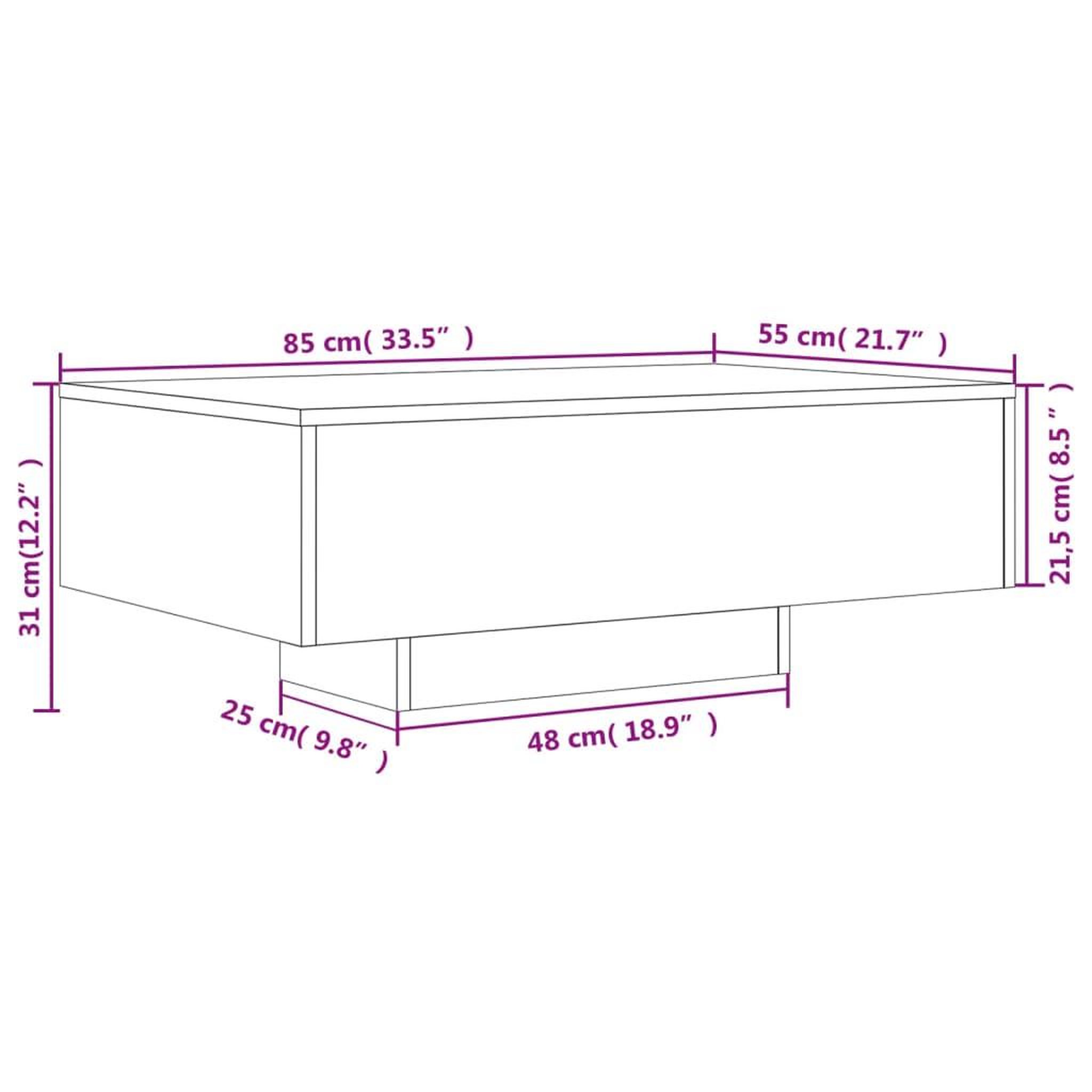 Voir la diapositive 6 : VIDAXL Table basse avec lumieres LED sonoma gris 85x55x31 cm