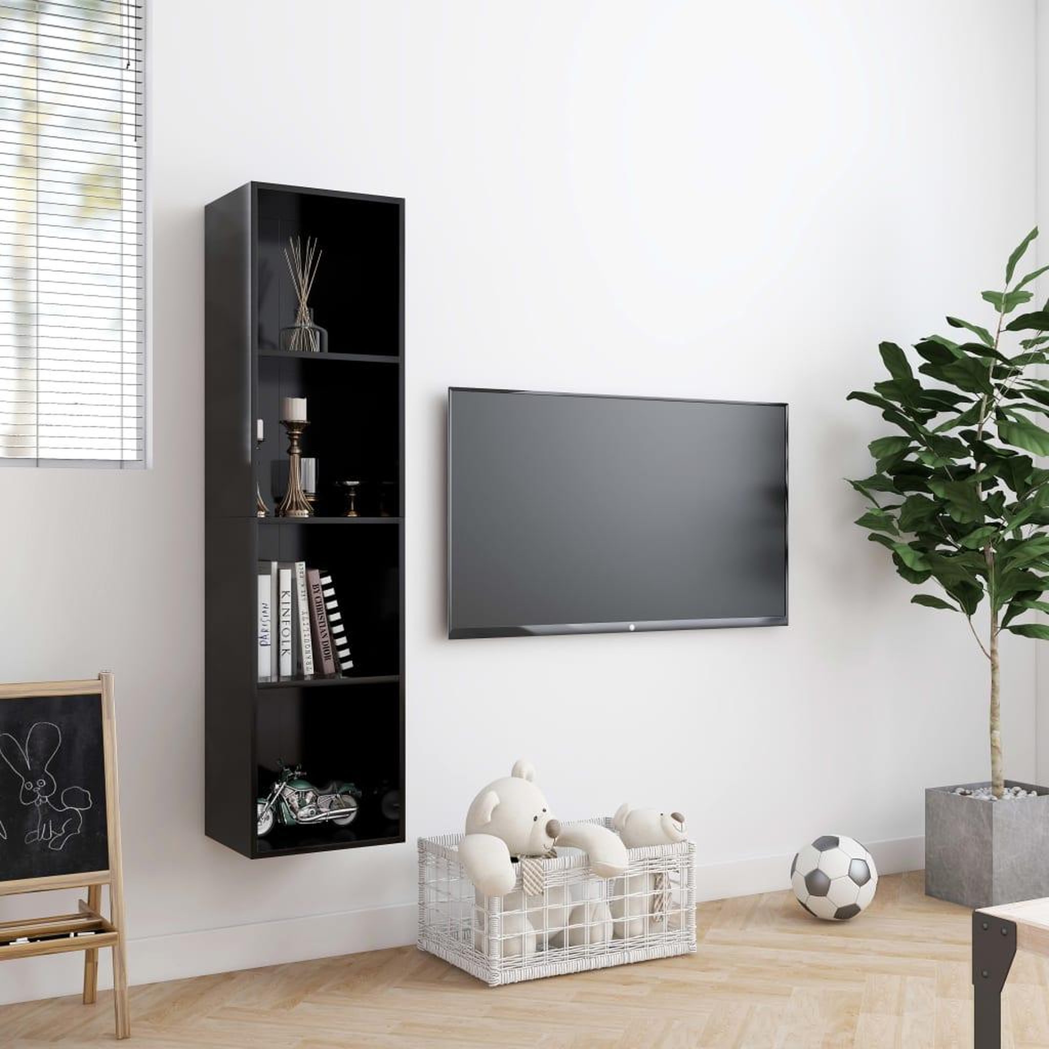 Voir la diapositive 3 : VIDAXL Bibliotheque/Meuble TV Noir 143x30x36 cm
