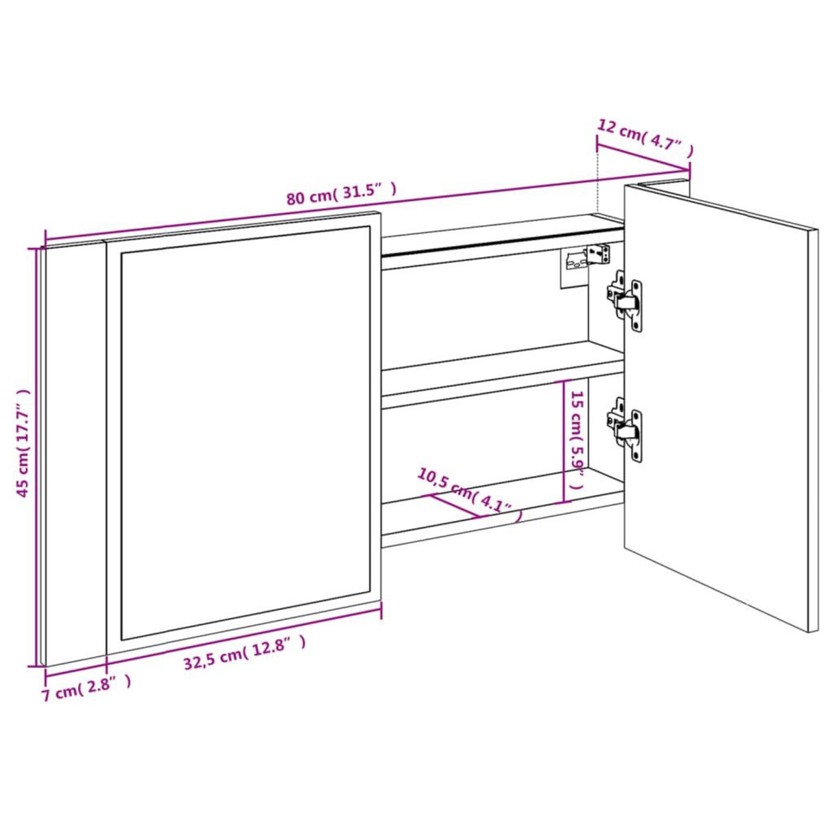 VIDAXL Armoire de salle de bain a miroir LED sonoma gris 80x12x45 cm