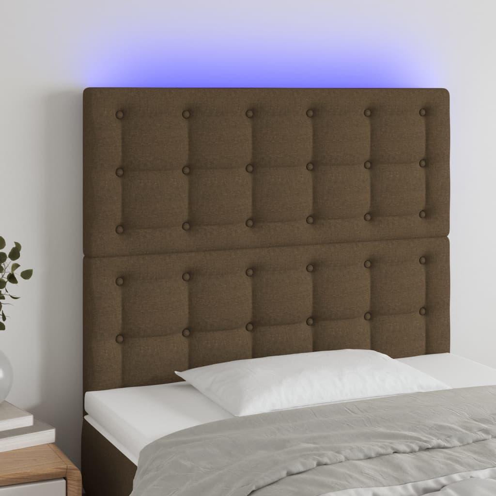 Voir la diapositive 1 : VIDAXL Tete de lit a LED Marron fonce 90x5x118/128 cm Tissu