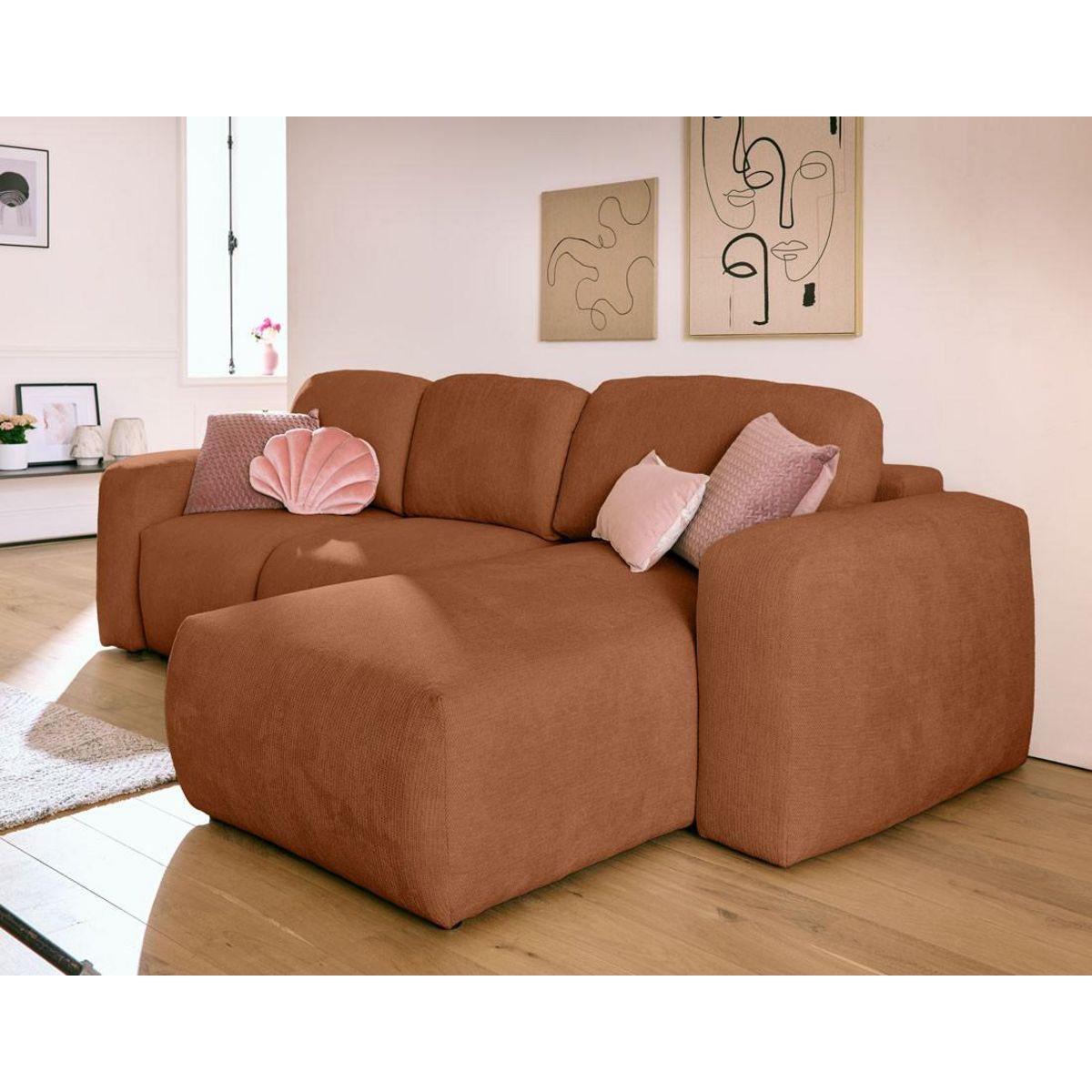 LISA DESIGN Sorrente - canapé d'angle réversible - convertible avec coffre - 4 places - en tissu texturé