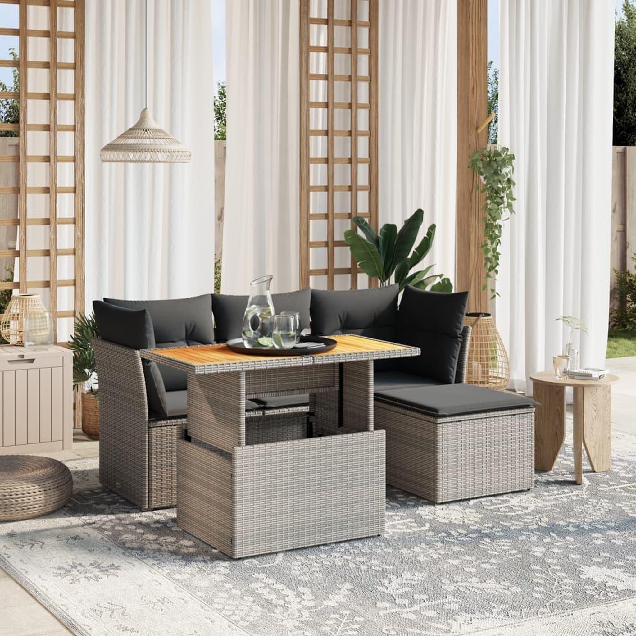 VIDAXL Salon de jardin 6 pcs avec coussins gris resine tressee